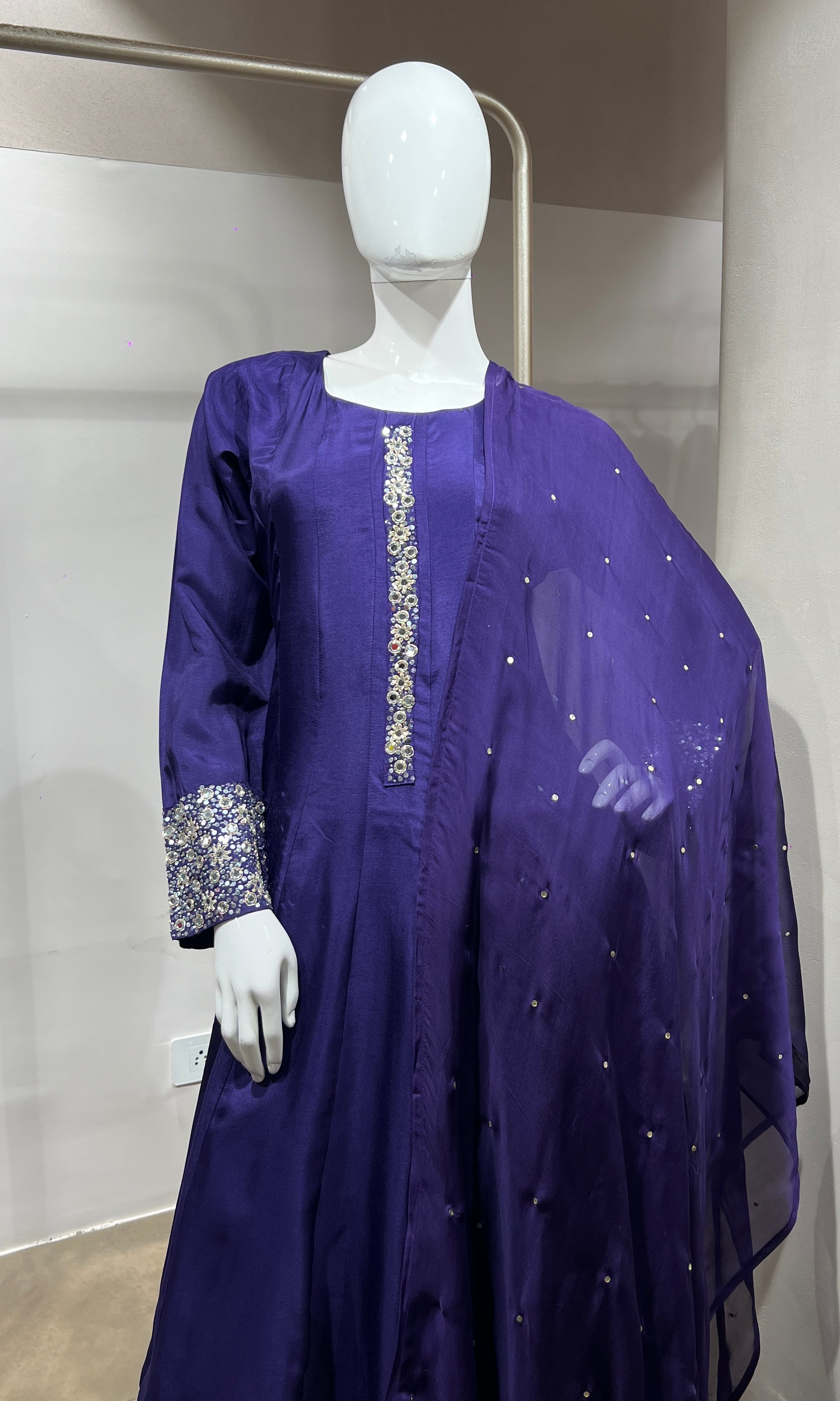 PURPLE Straight Kurta Set with Mirror Embroidery