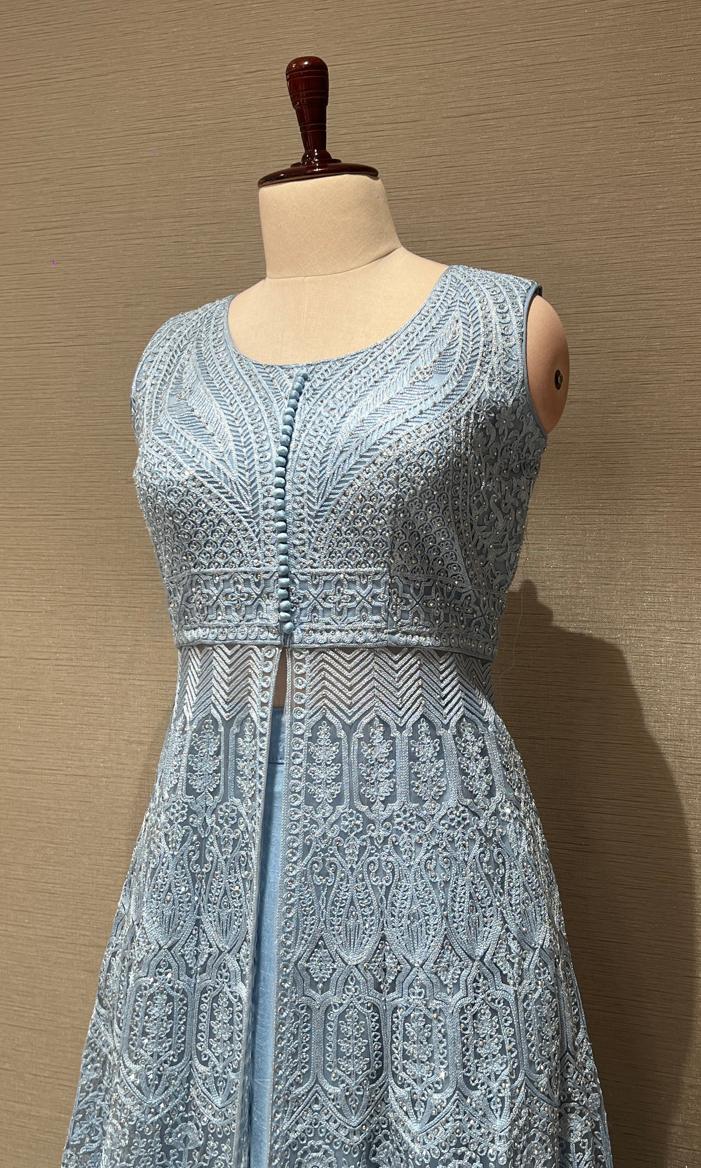 Blue EMBROIDERED front silt Anarkali SET