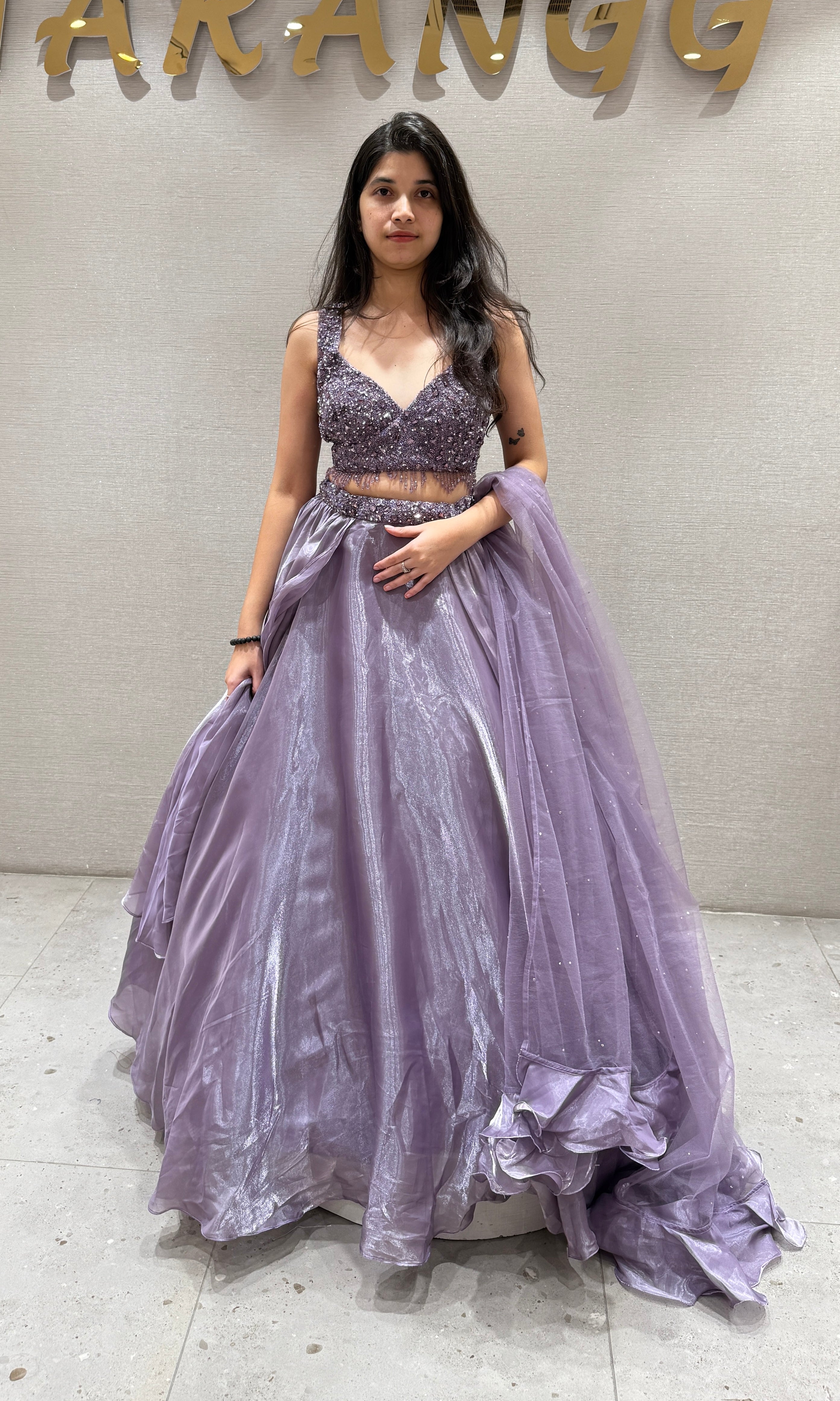 Lilac Sequin Embroidered Lehenga Set