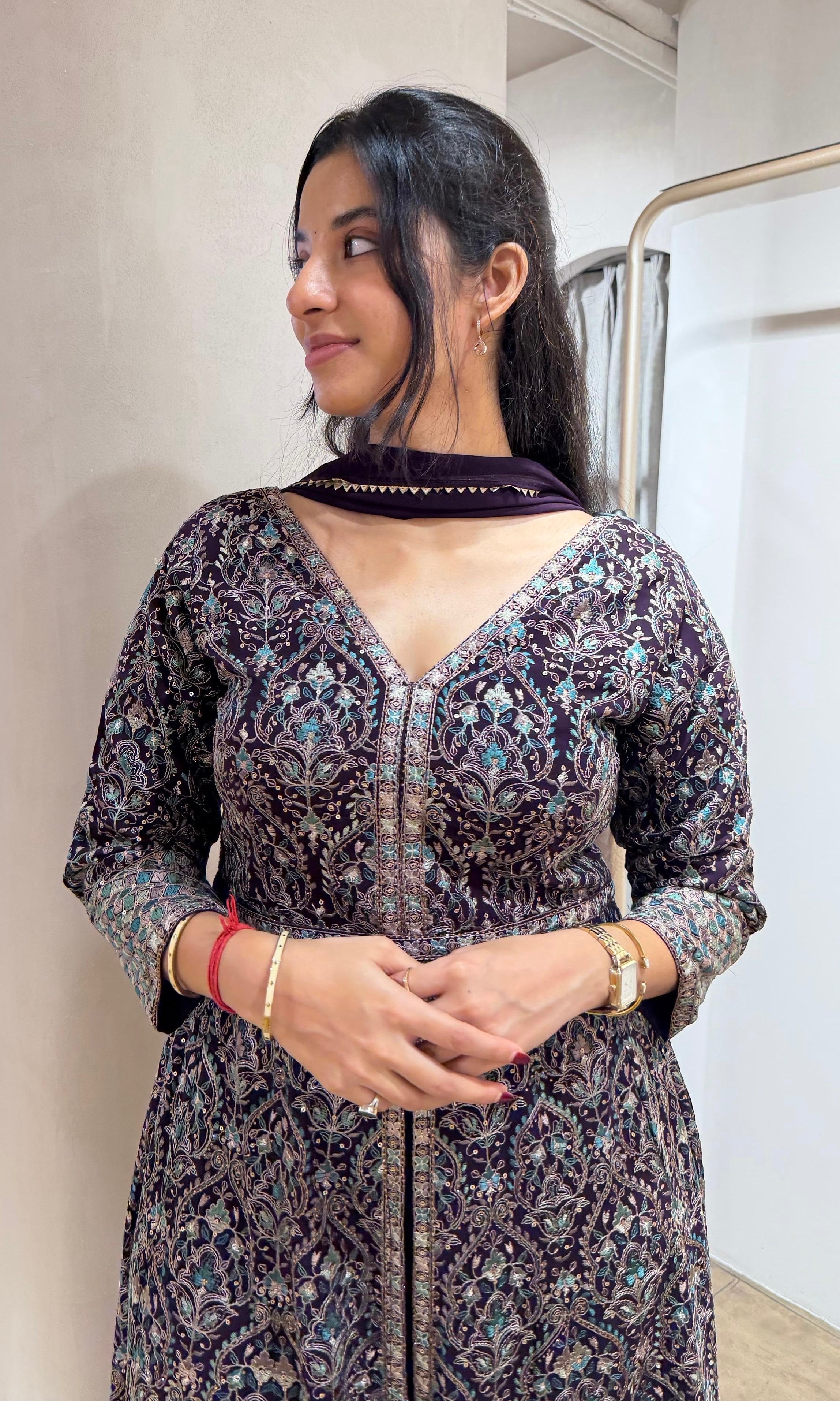 Purple FRONT SLIT ANARKALI PALAZZO PANTS