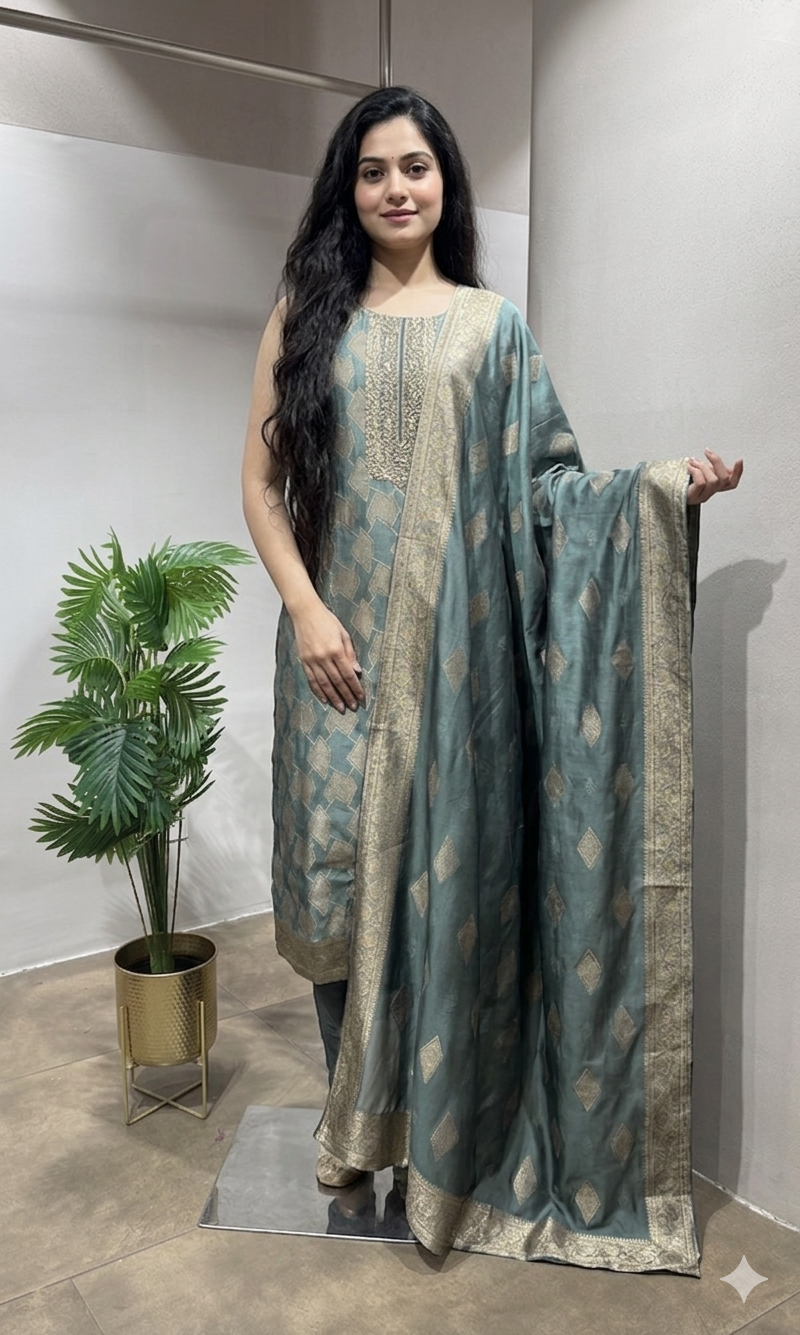 SEA GREEN Embroidered  KURTA SET