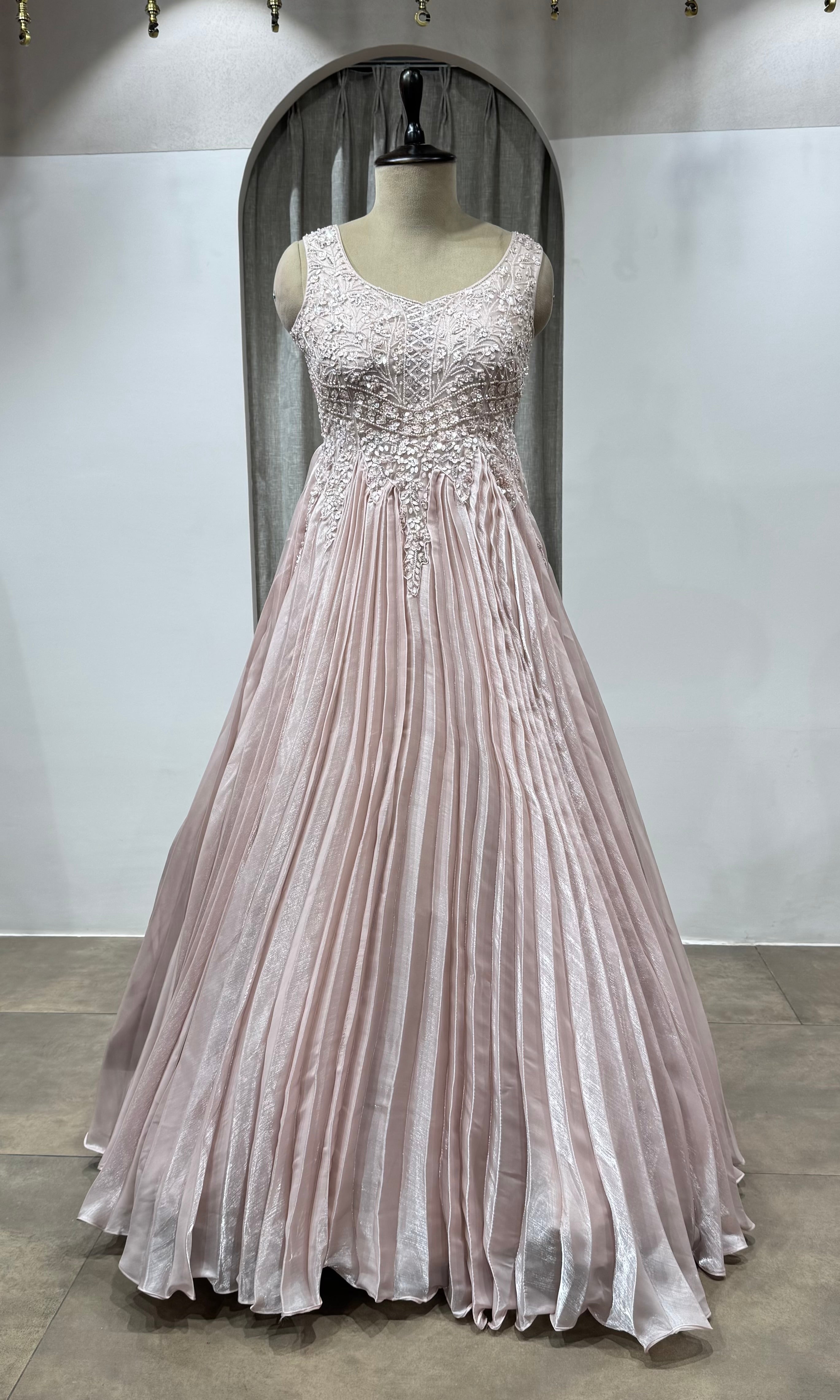Onion Pink Sequins Embroidered Gown