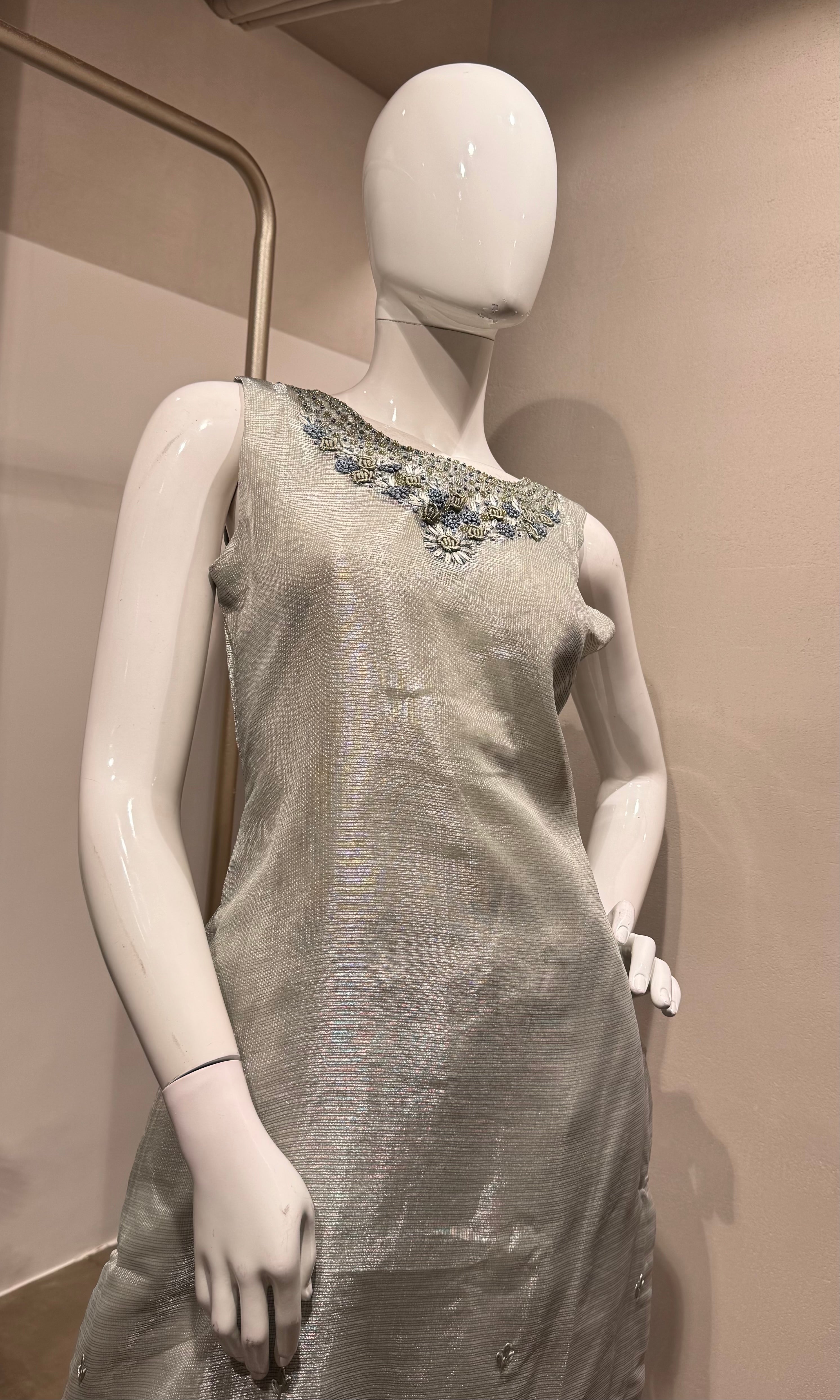 Grey Embroidered Chanderi Salwar KURTA Set
