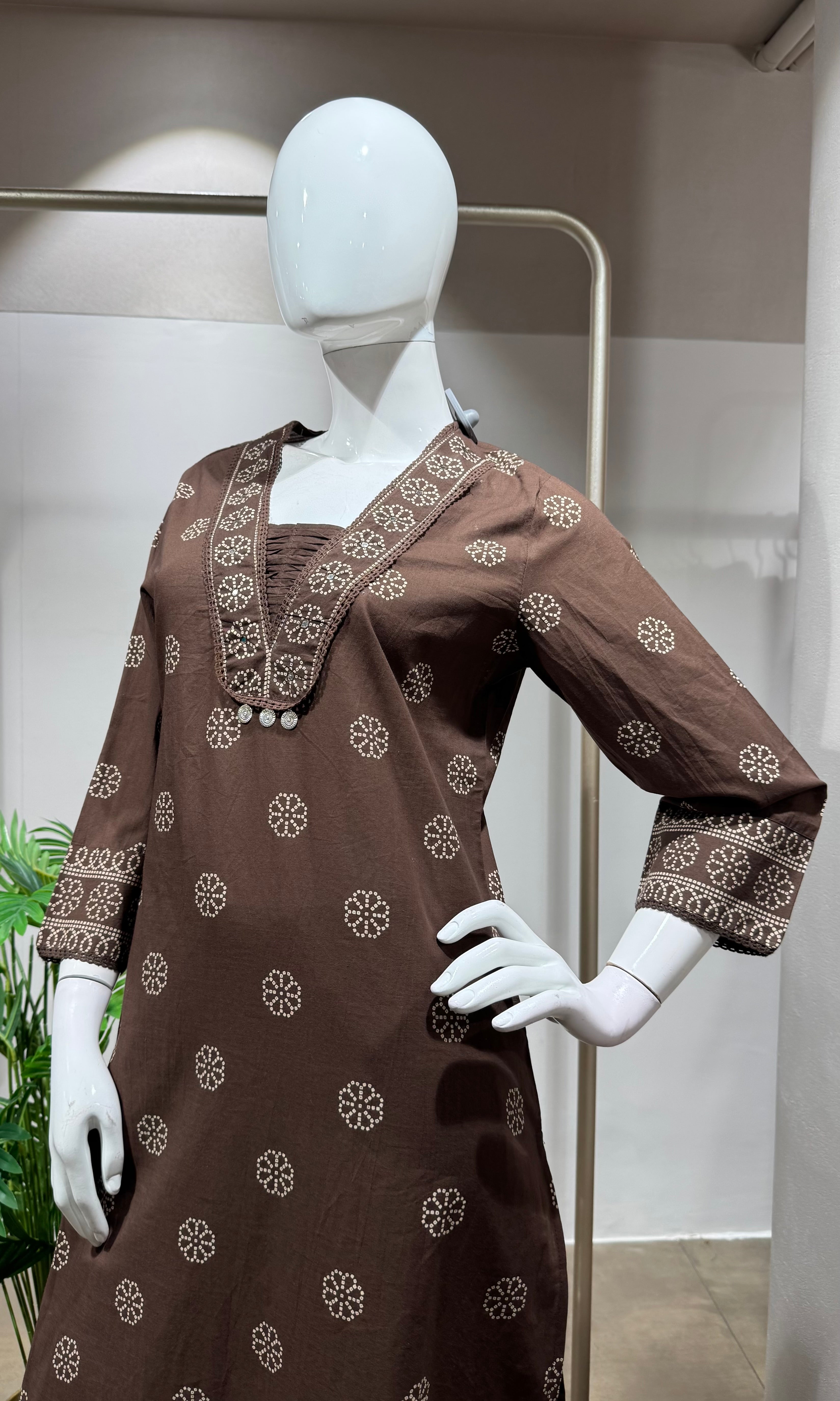 Brown Embroidered Kurta Set with Dupatta