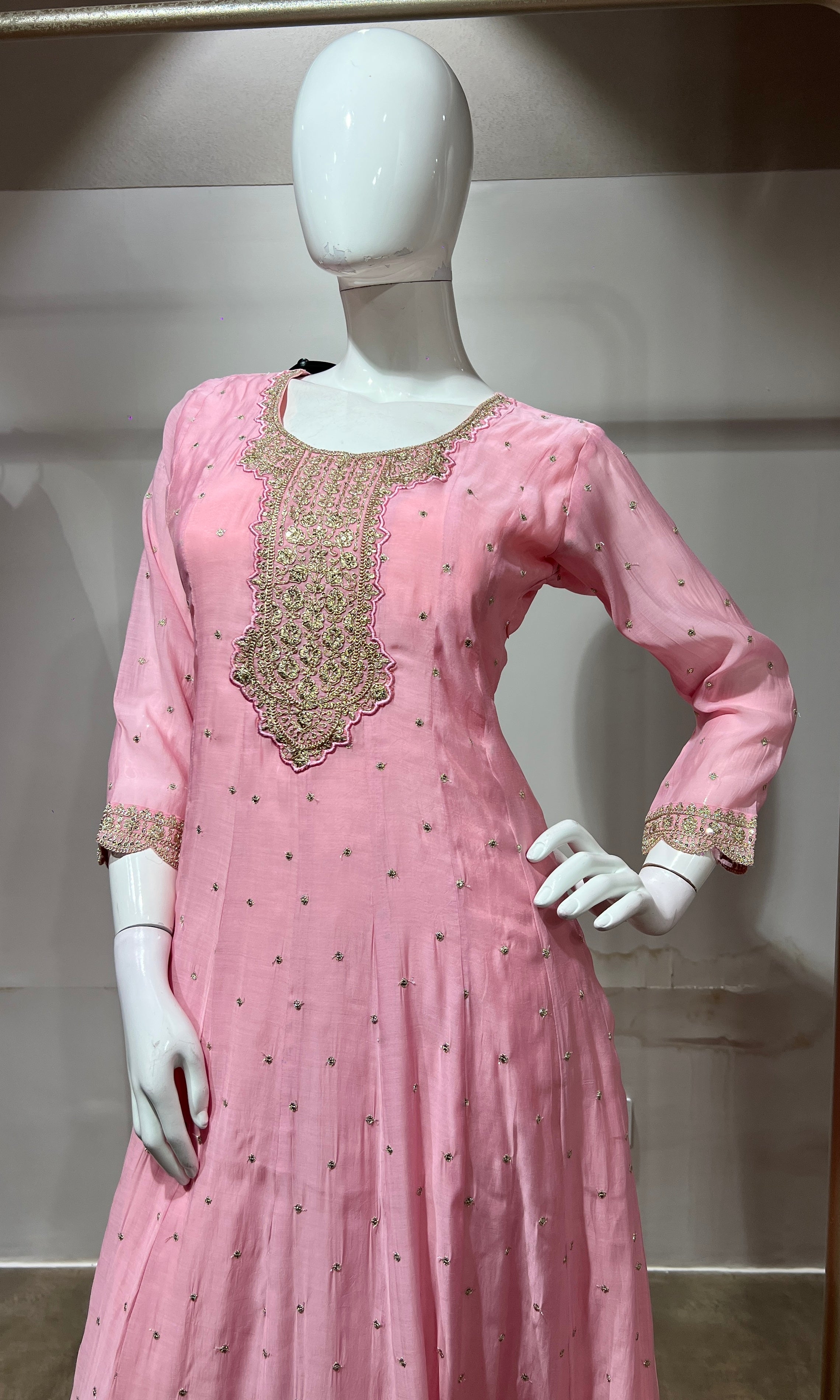 Baby Pink Embroidered Anarkali Suit Set