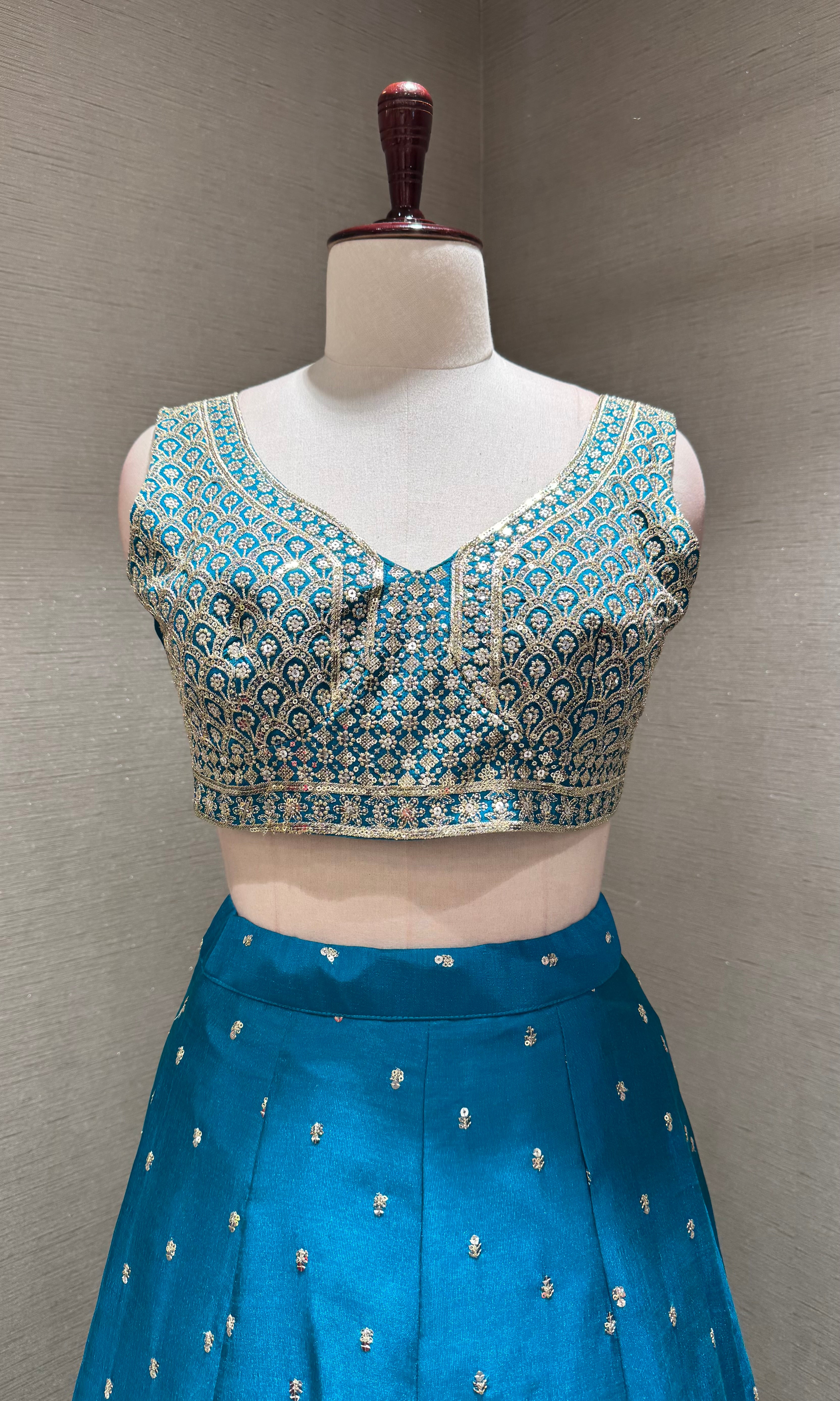 Rama Embroidered Lehenga Choli Set with Gold Border