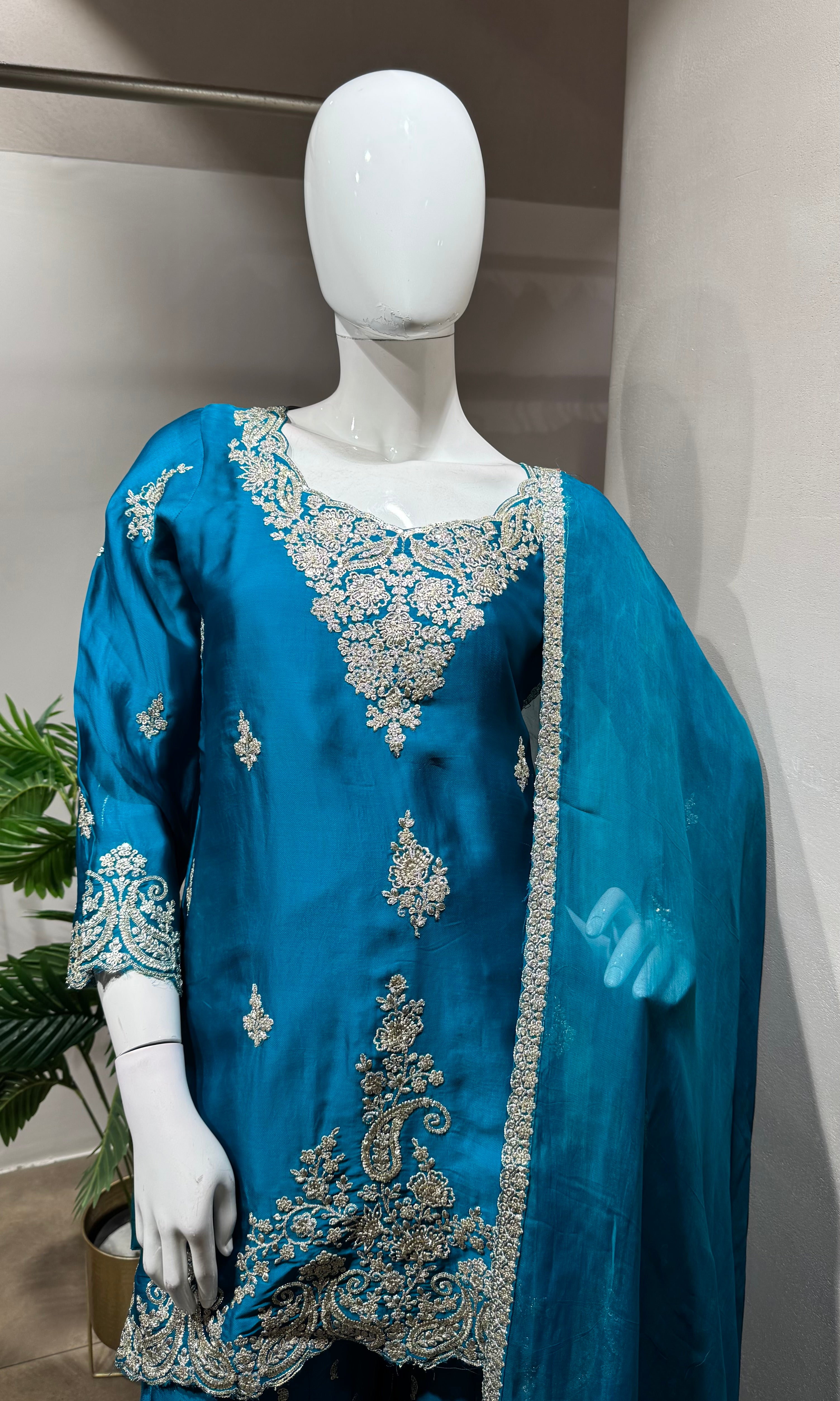rama Designer Chinon Silk Embroidered Sharara Set