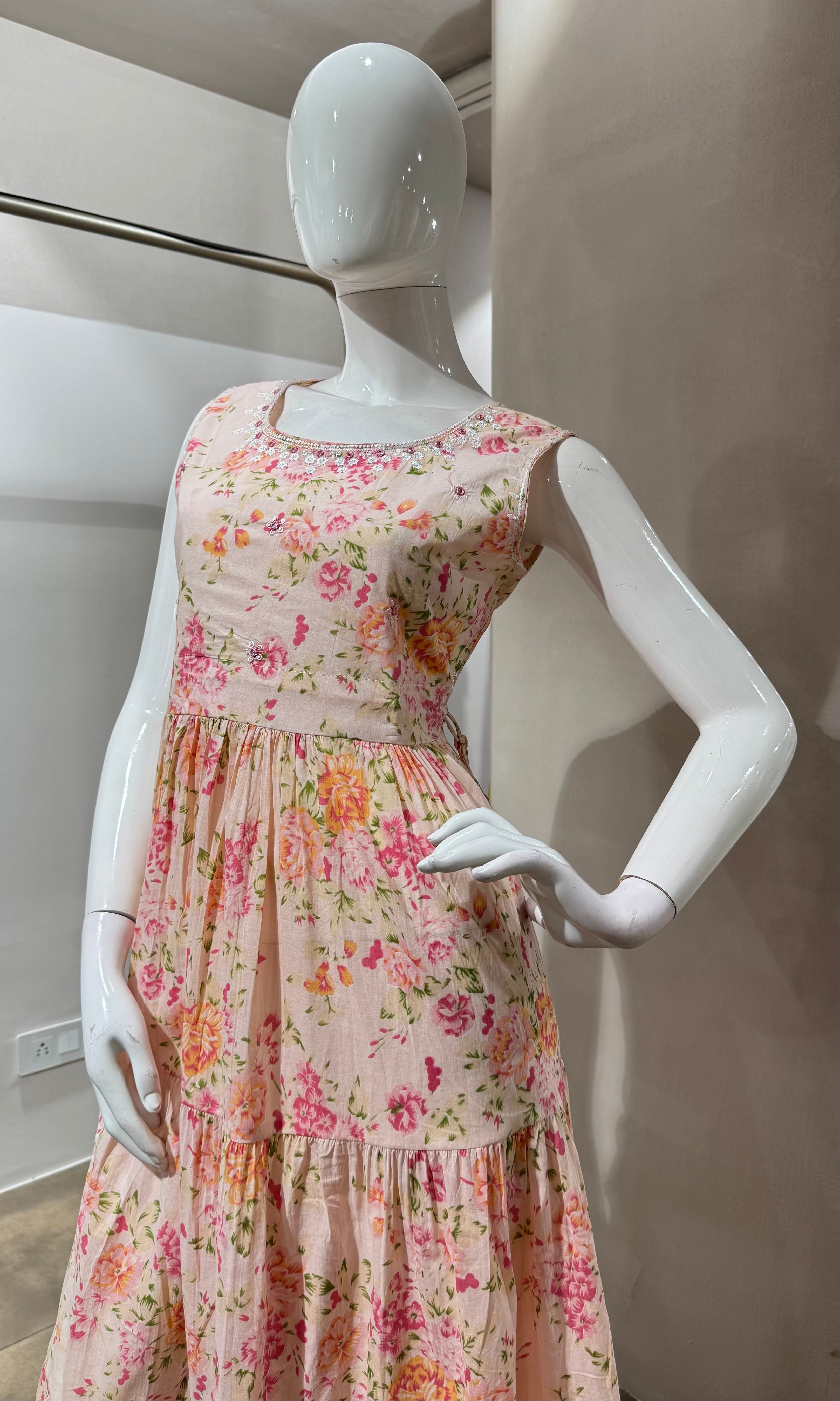 PINK FLORAL ANARKALI TOP