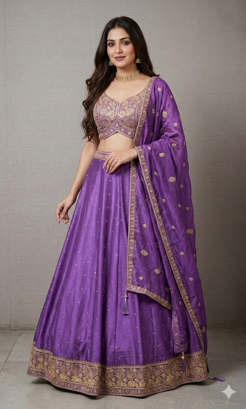 LIGHT Purple Chanderi Silk Embroidered Lehenga Set