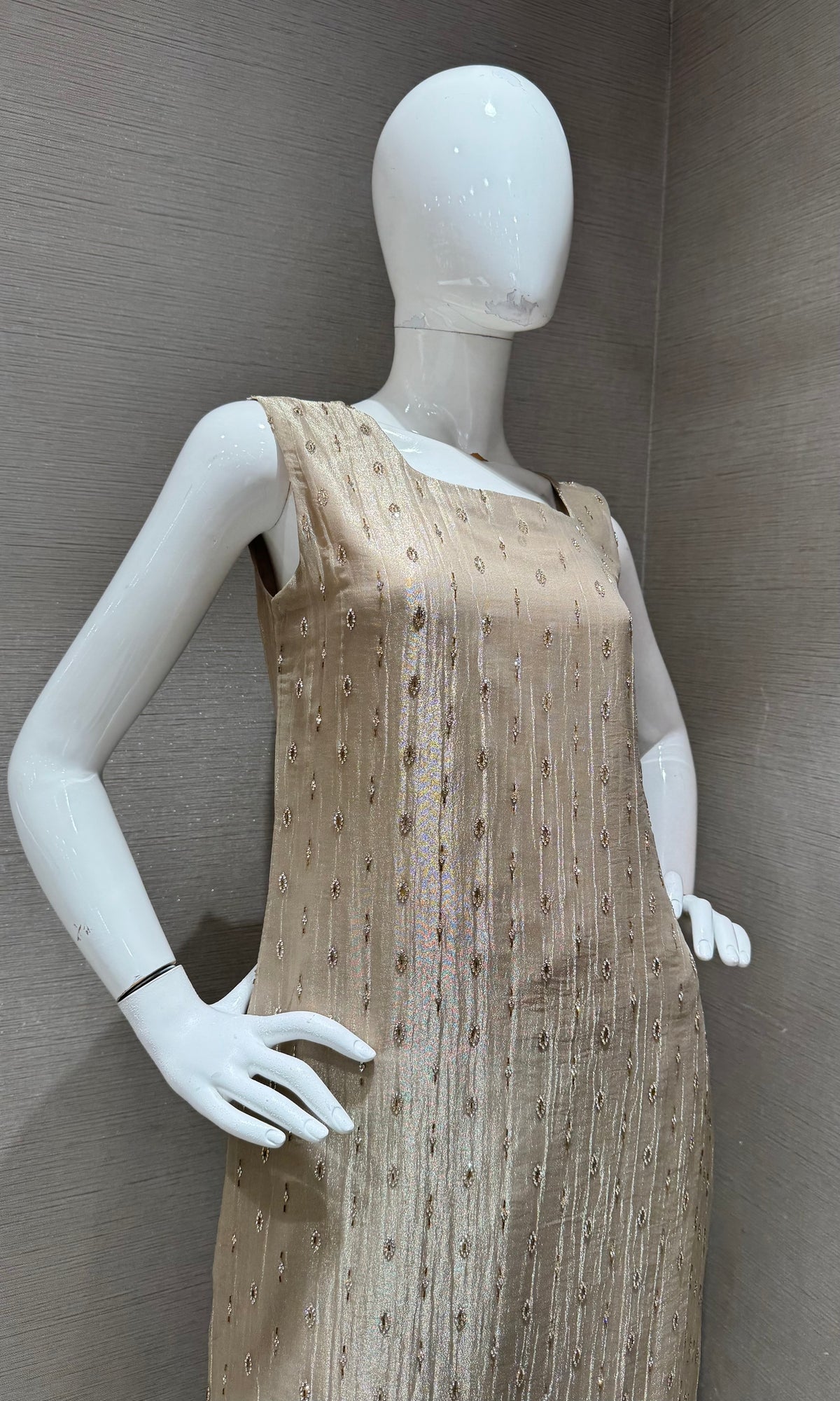 Beige tissue silk Kurta Set with dupatta