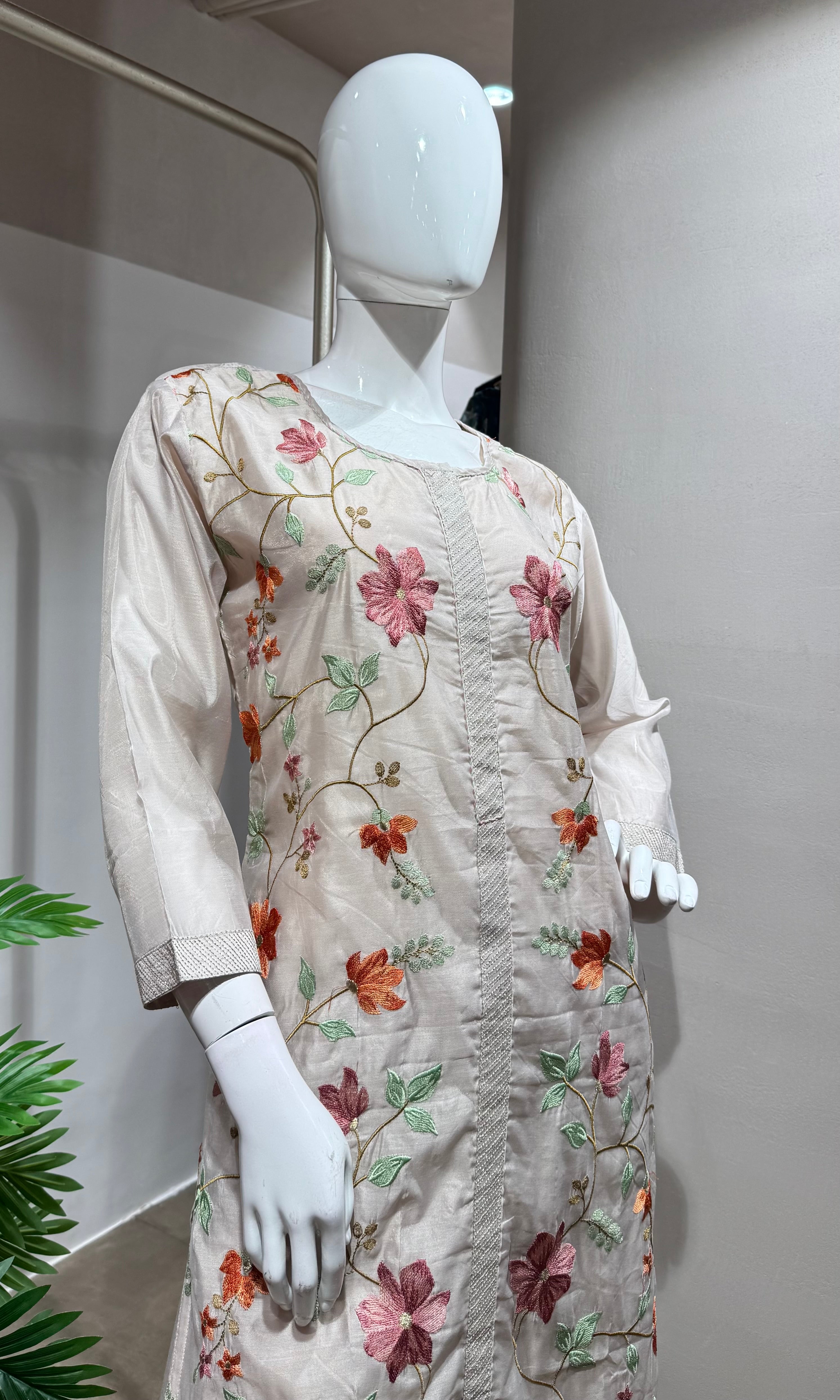 GREY Cotton Embroidered Kurta set