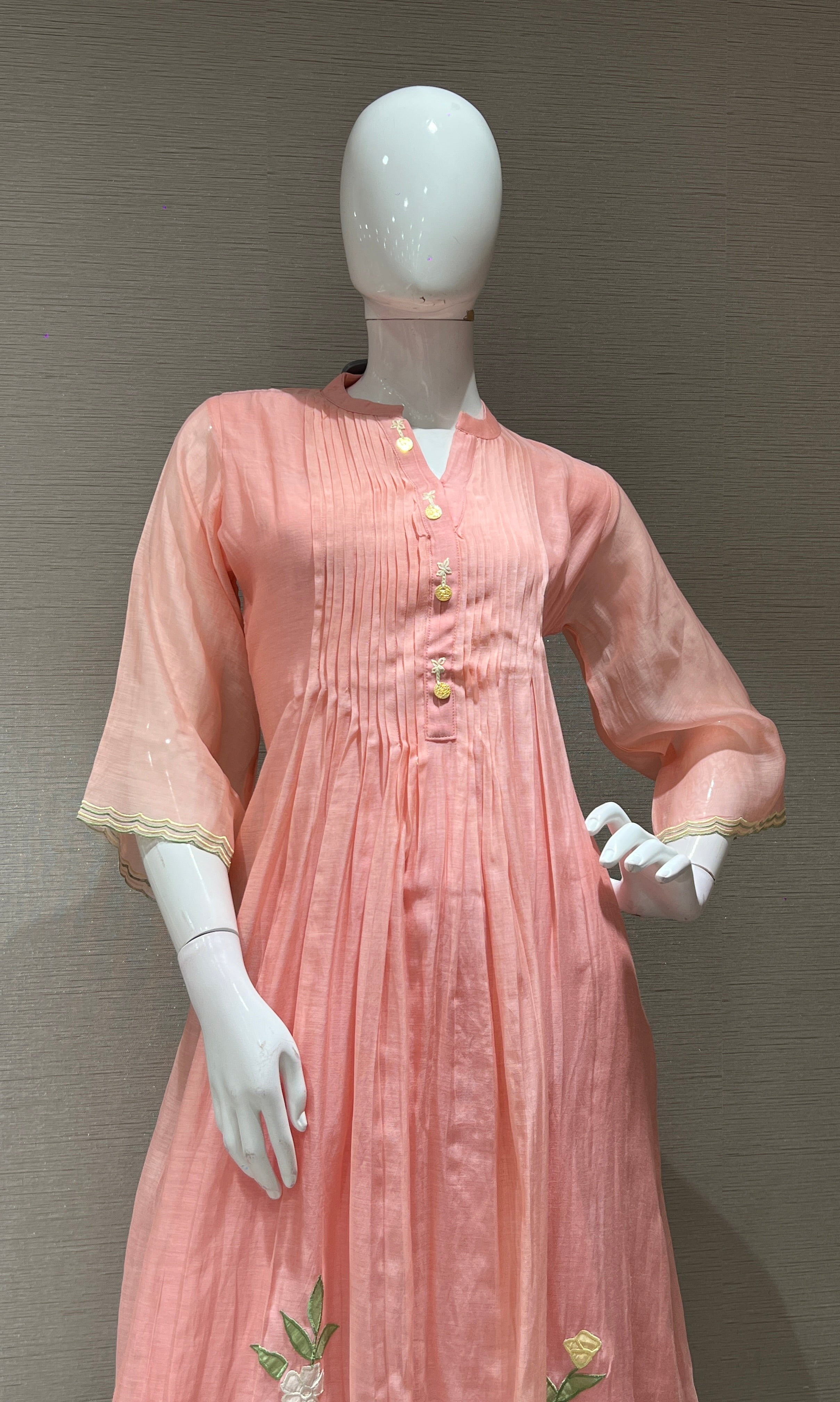 pink FLORAL MUL CHANDERI KURTA SET