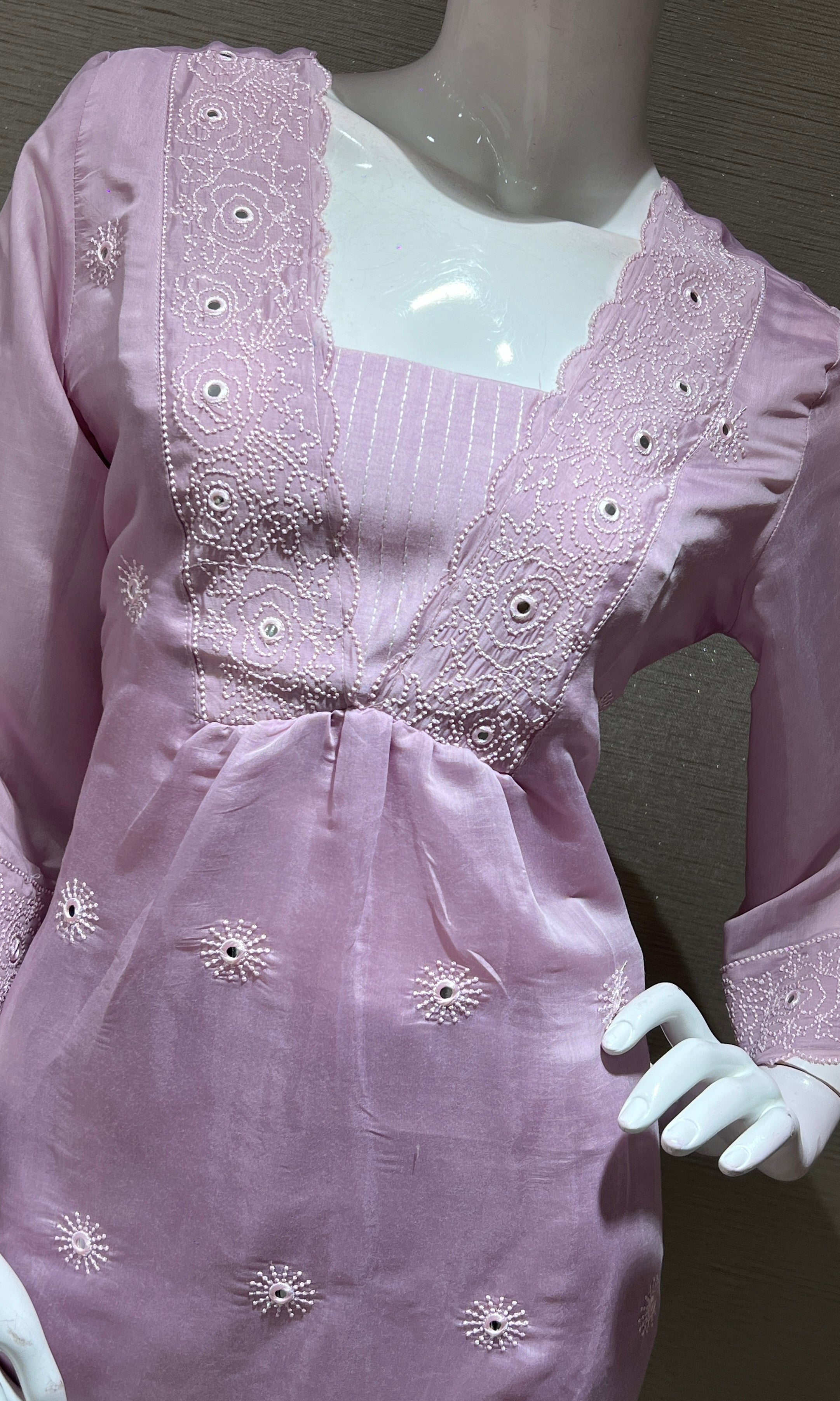 LAVENDER silk embroidered KURTA SET