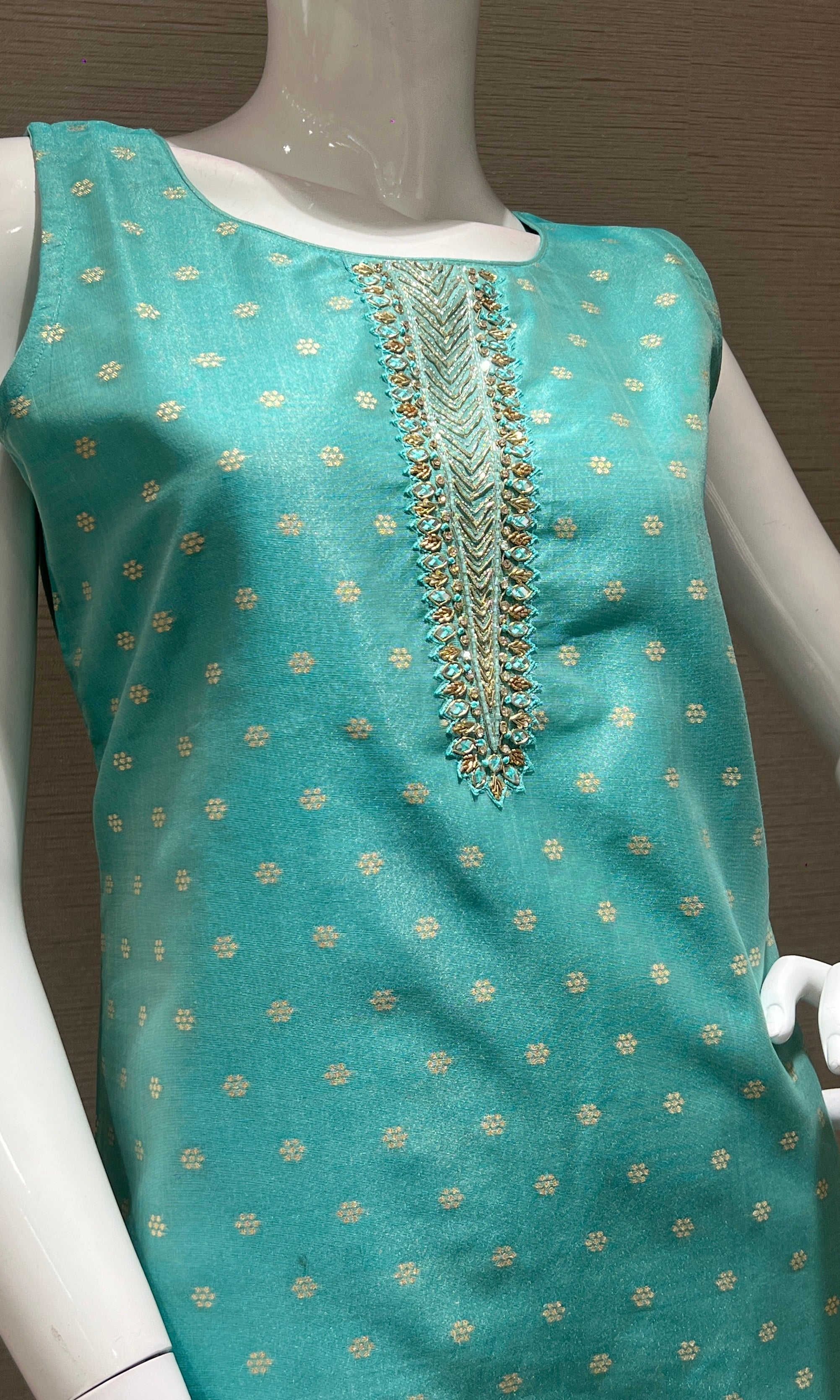 Sea green kurta set with floral print dupatta