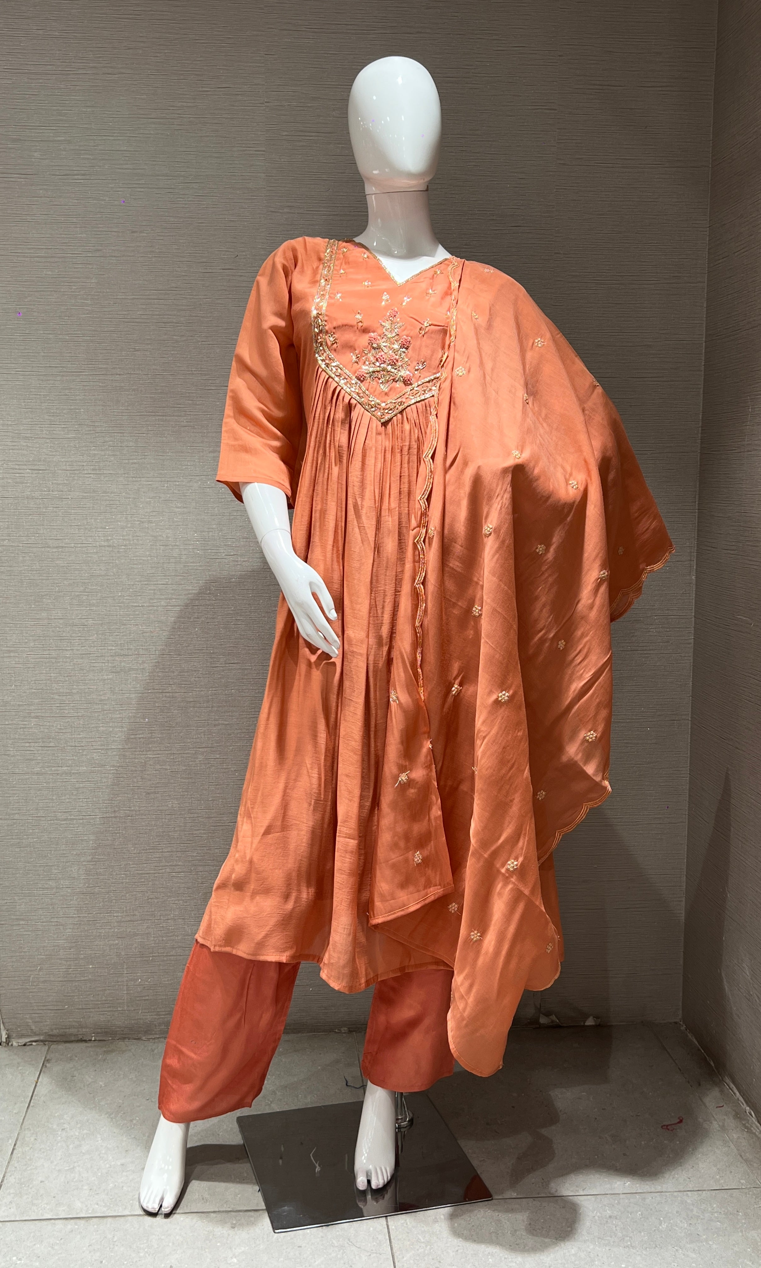 Rust MUL CHANDERI kurta set