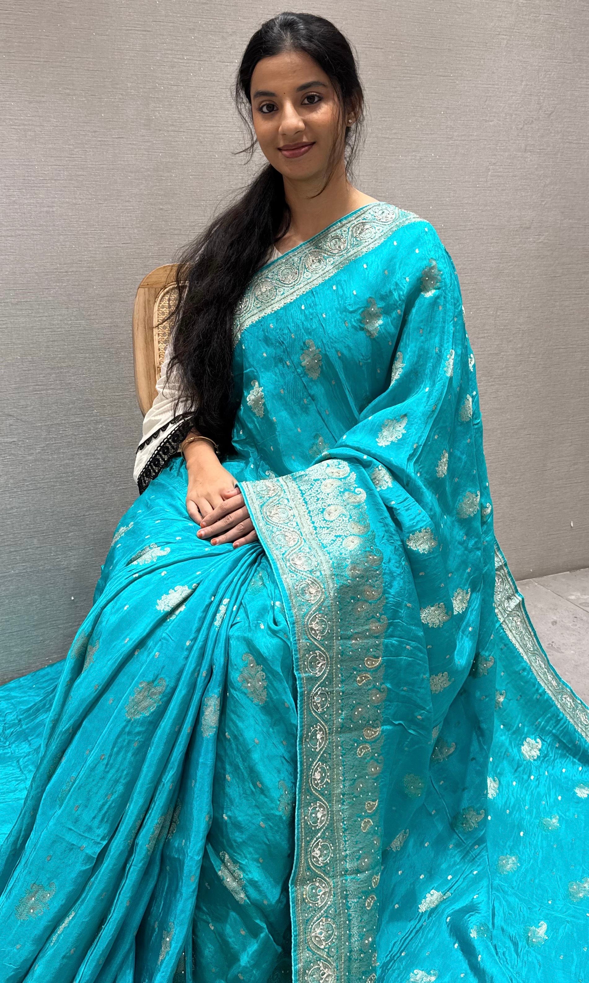 Firozi sea blue Banarasi saree