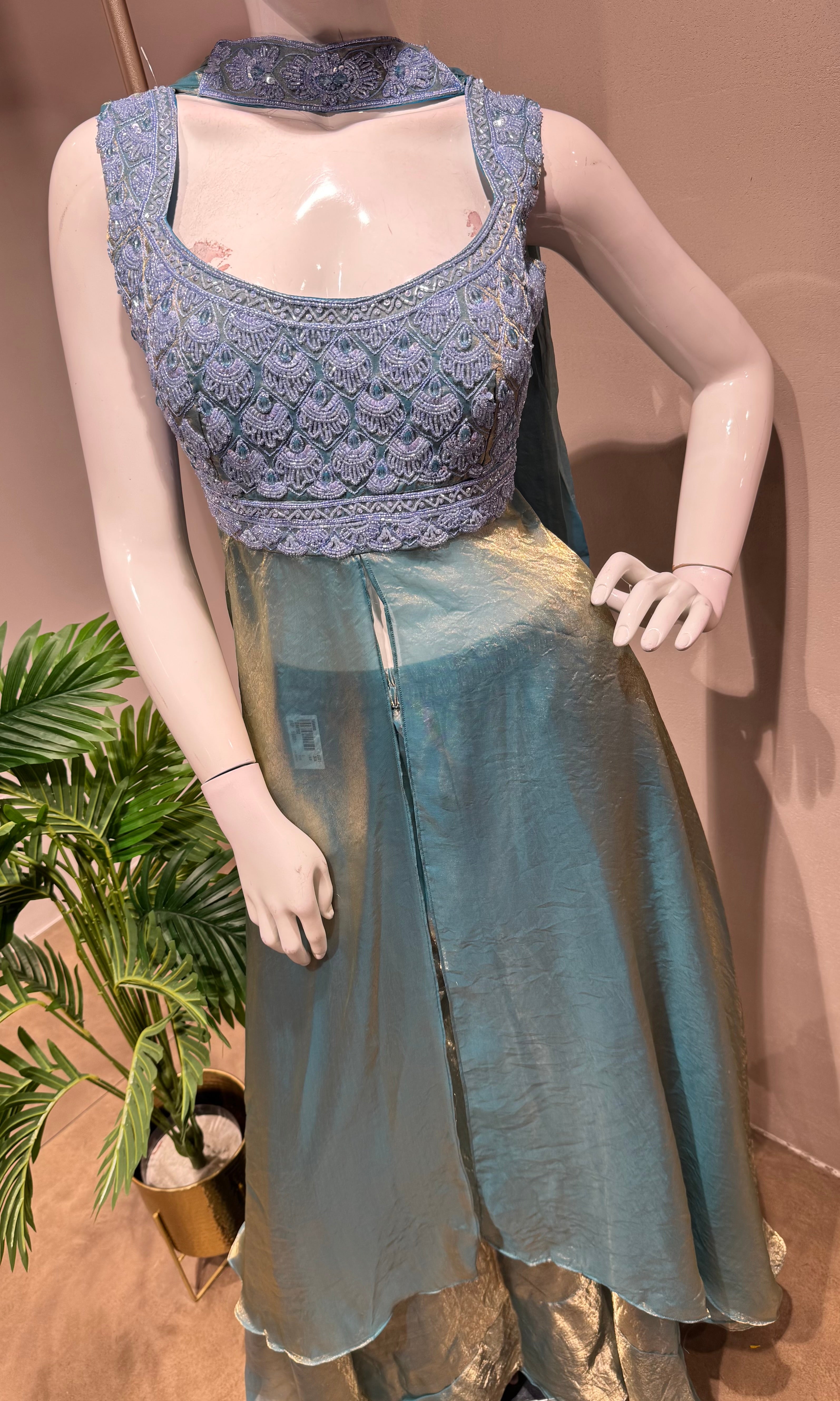 SEA BLUE  A LINE SHIMMER TISSUE PALAZZO SET