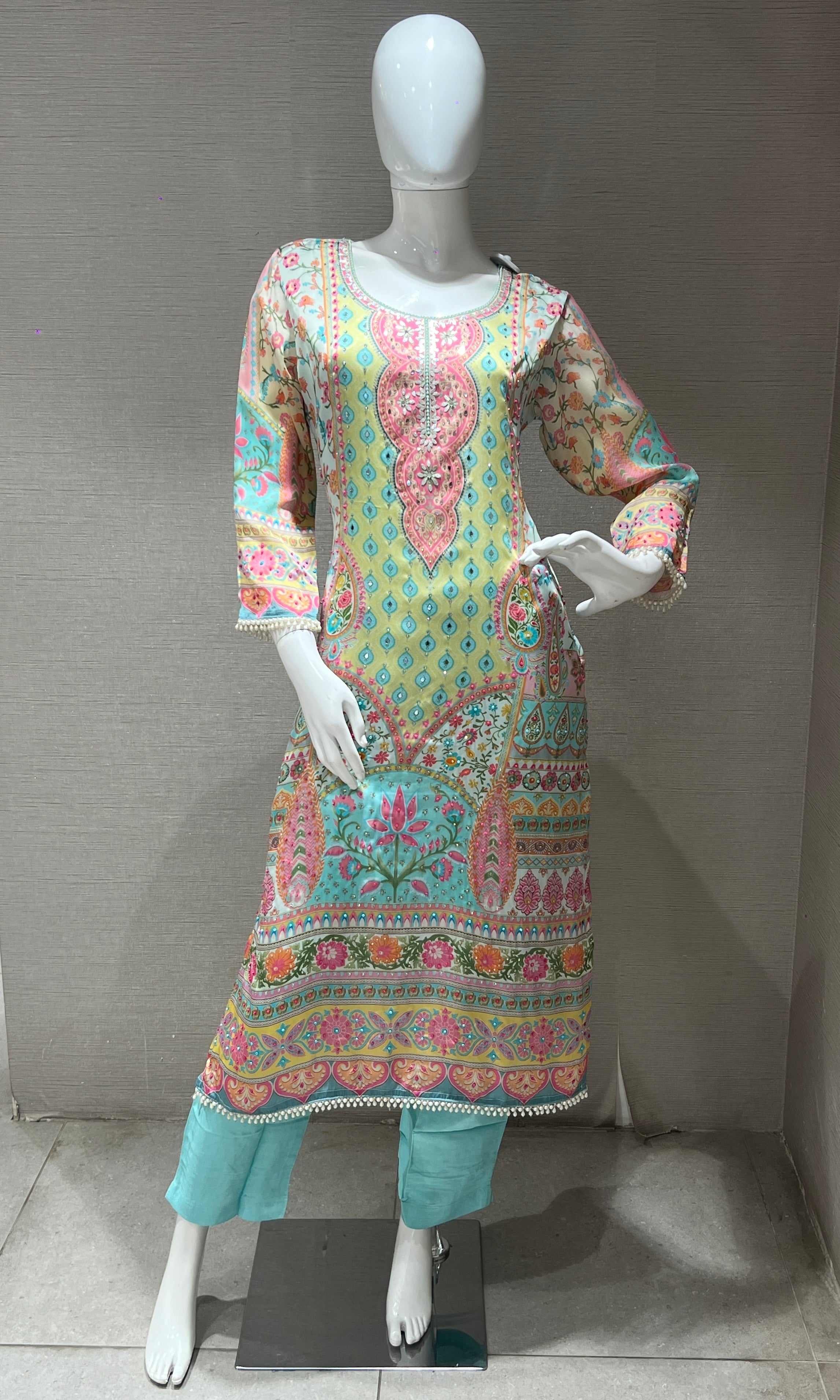 Mint Green & Peach Ethnic kurta set