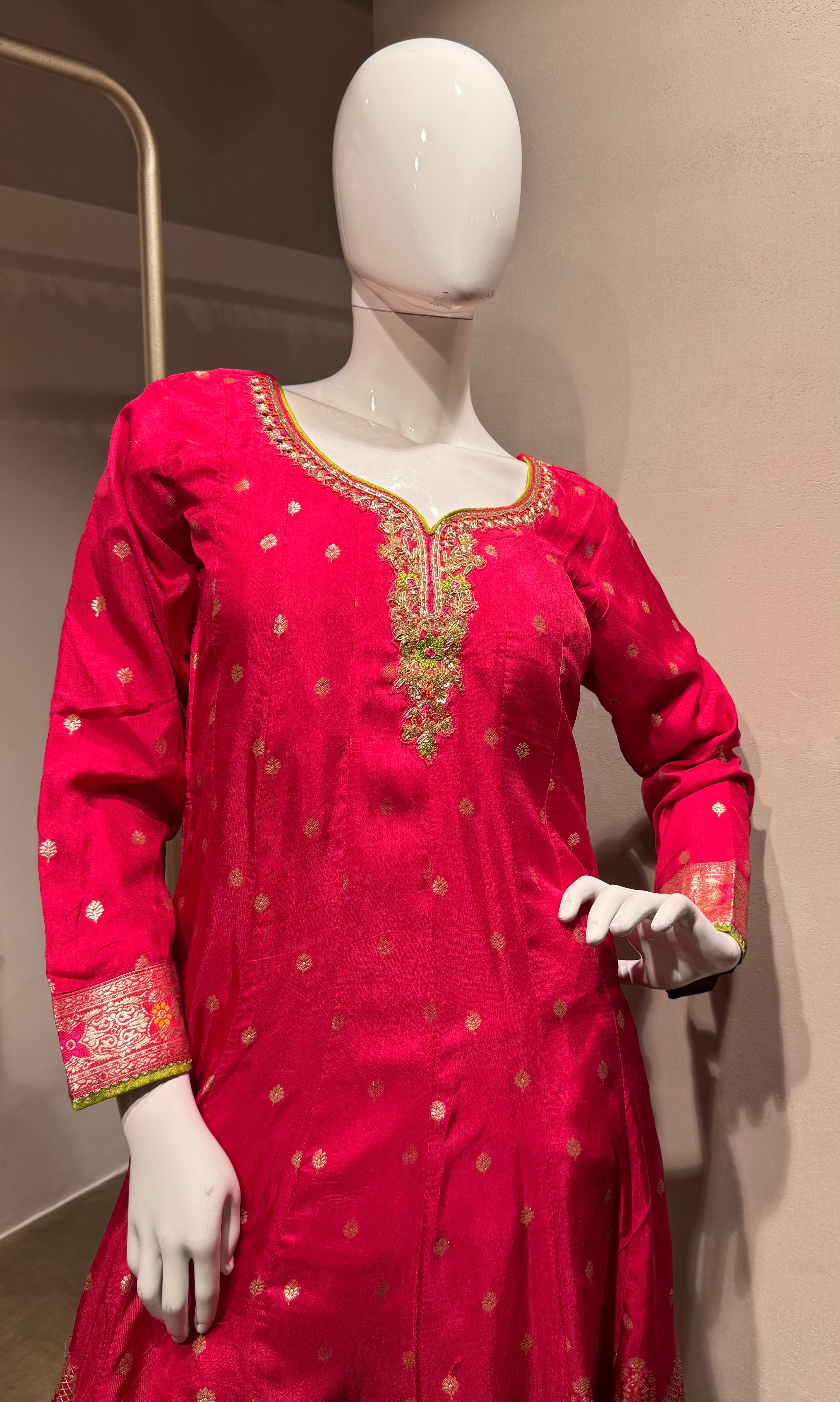 Pink Chinon Silk Embroidered Anarkali Suit