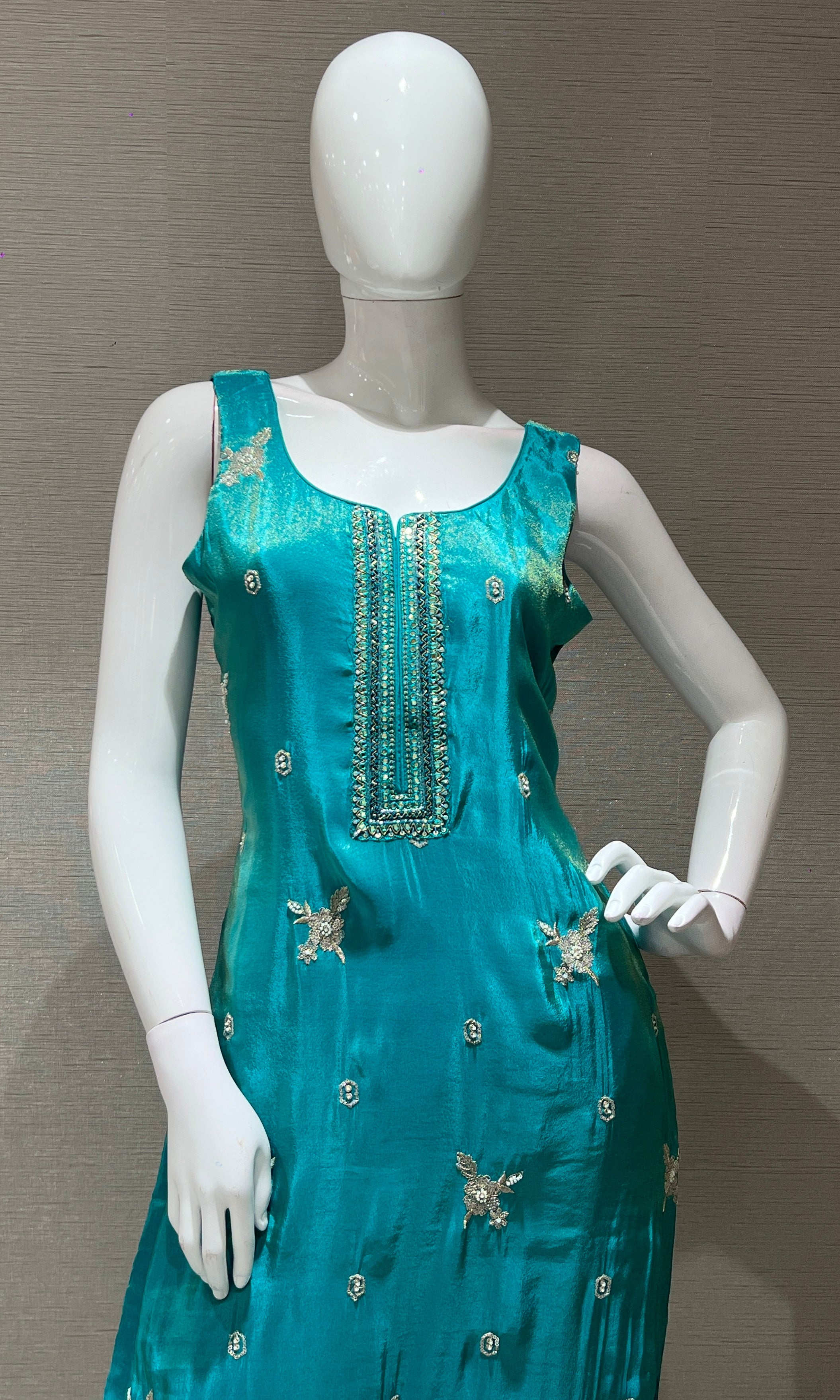 LIGHT GREEN  gold embroidery KURTA SET