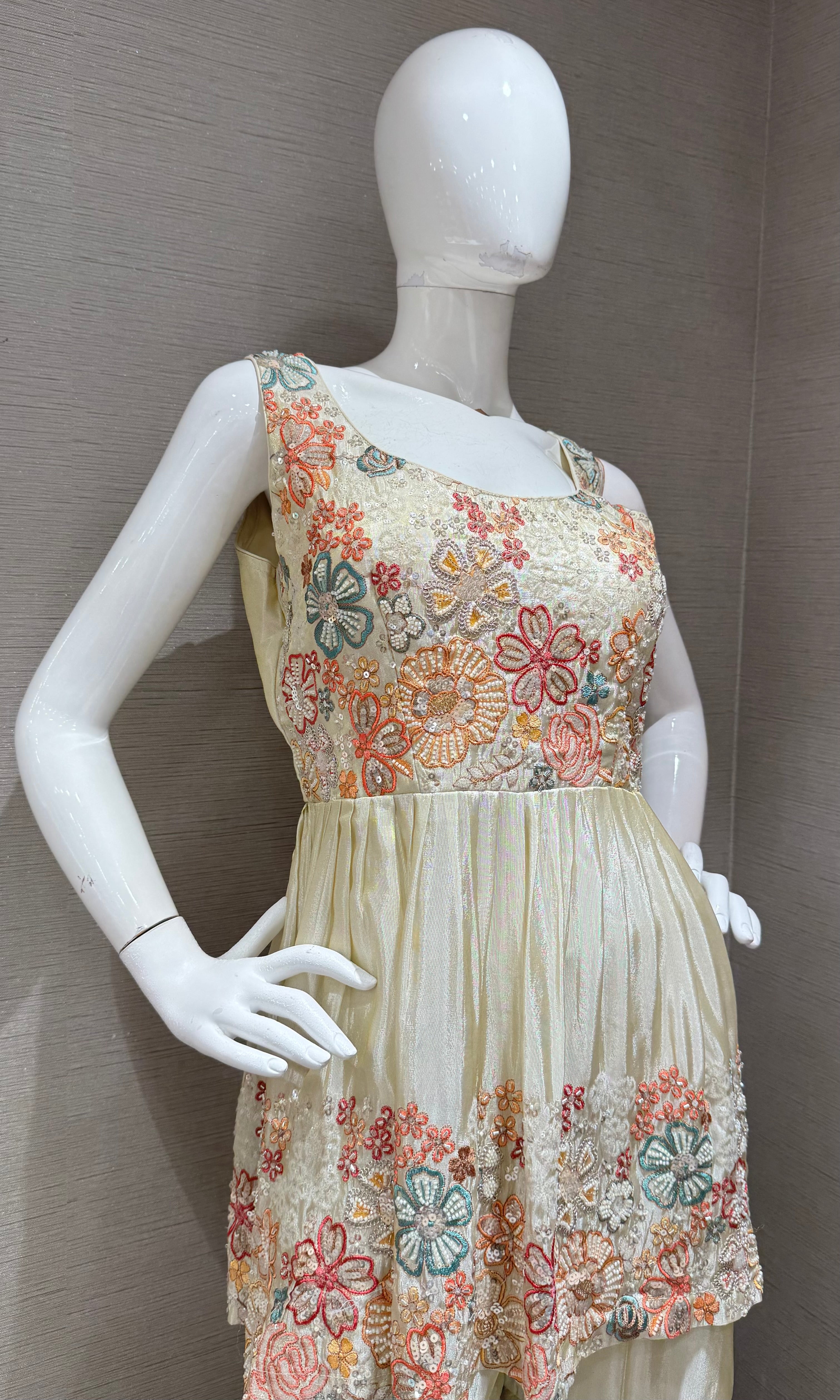 Cream floral peplum palazzo set