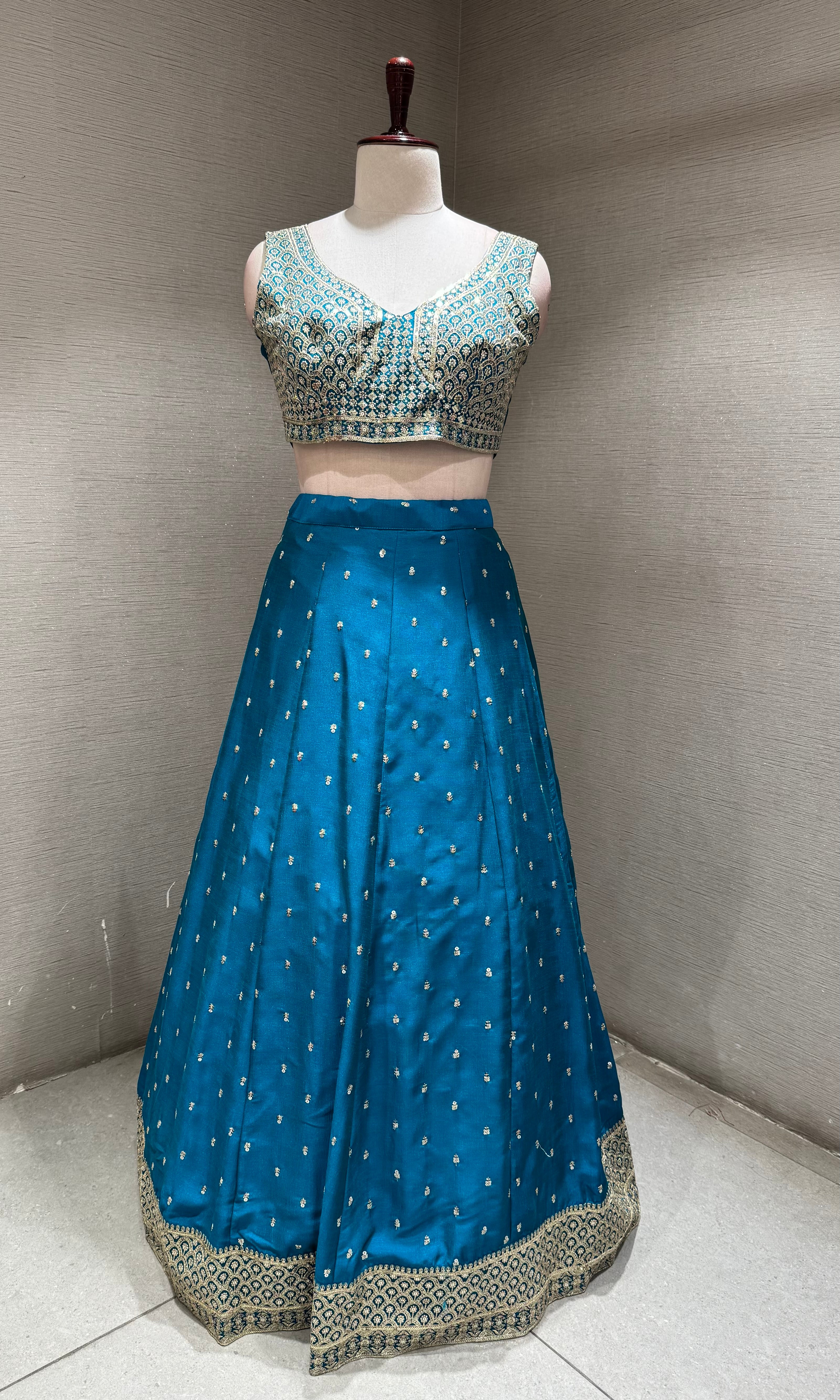 Rama Embroidered Lehenga Choli Set with Gold Border