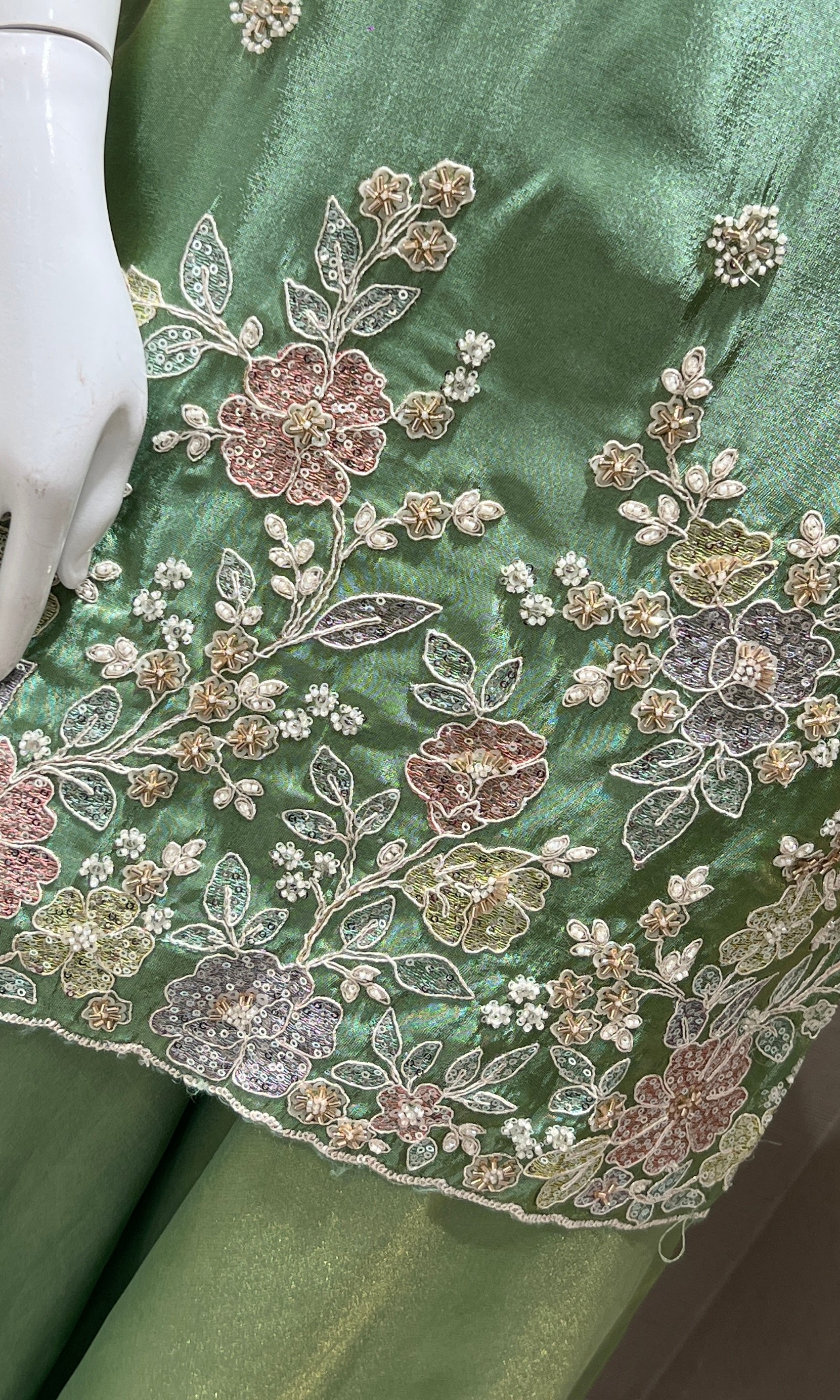 Light Green Floral Embroidered Palazoo