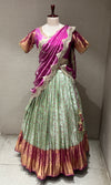 pink Lehenga with Pastel Mint Floral Weave