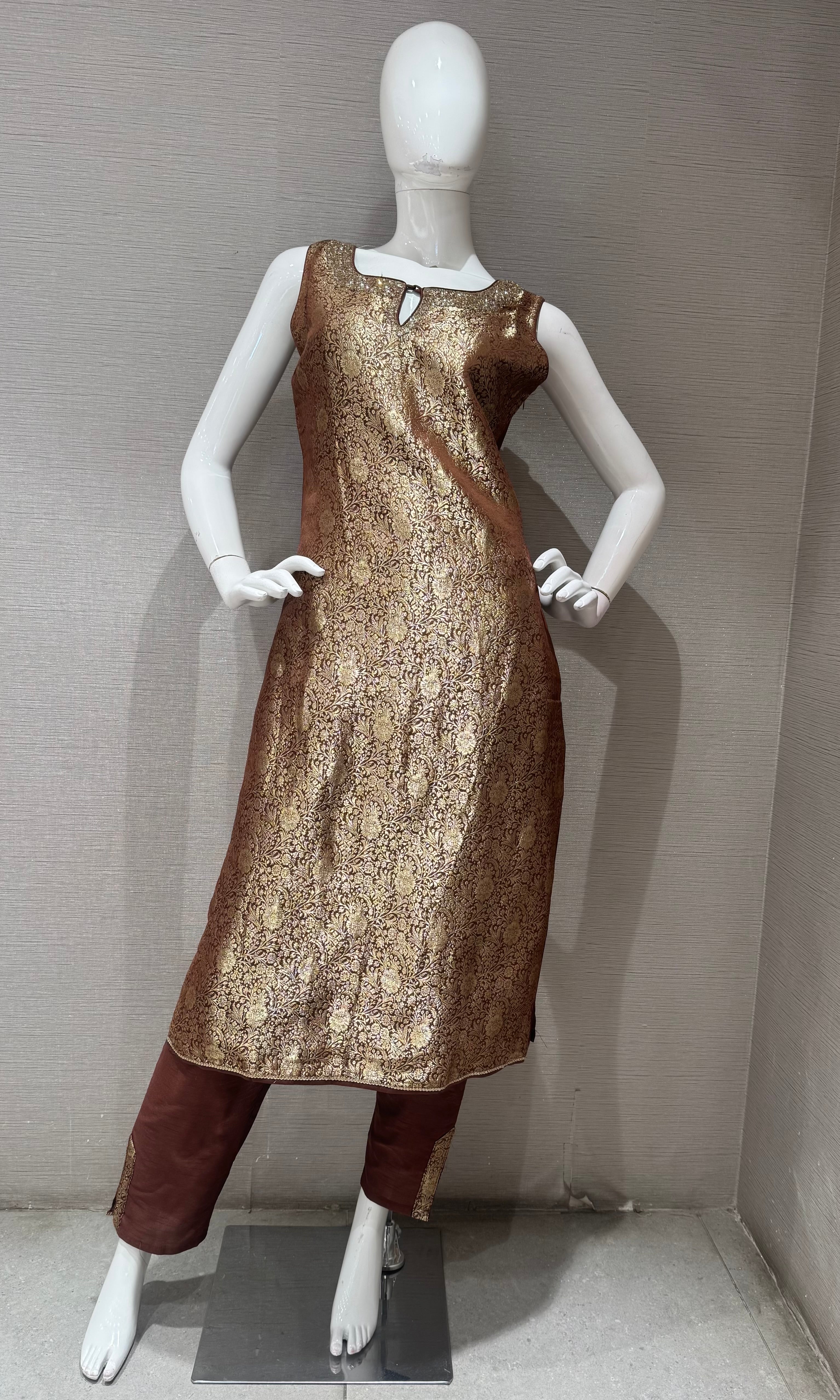 Brown Banarasi ethnic kurta set