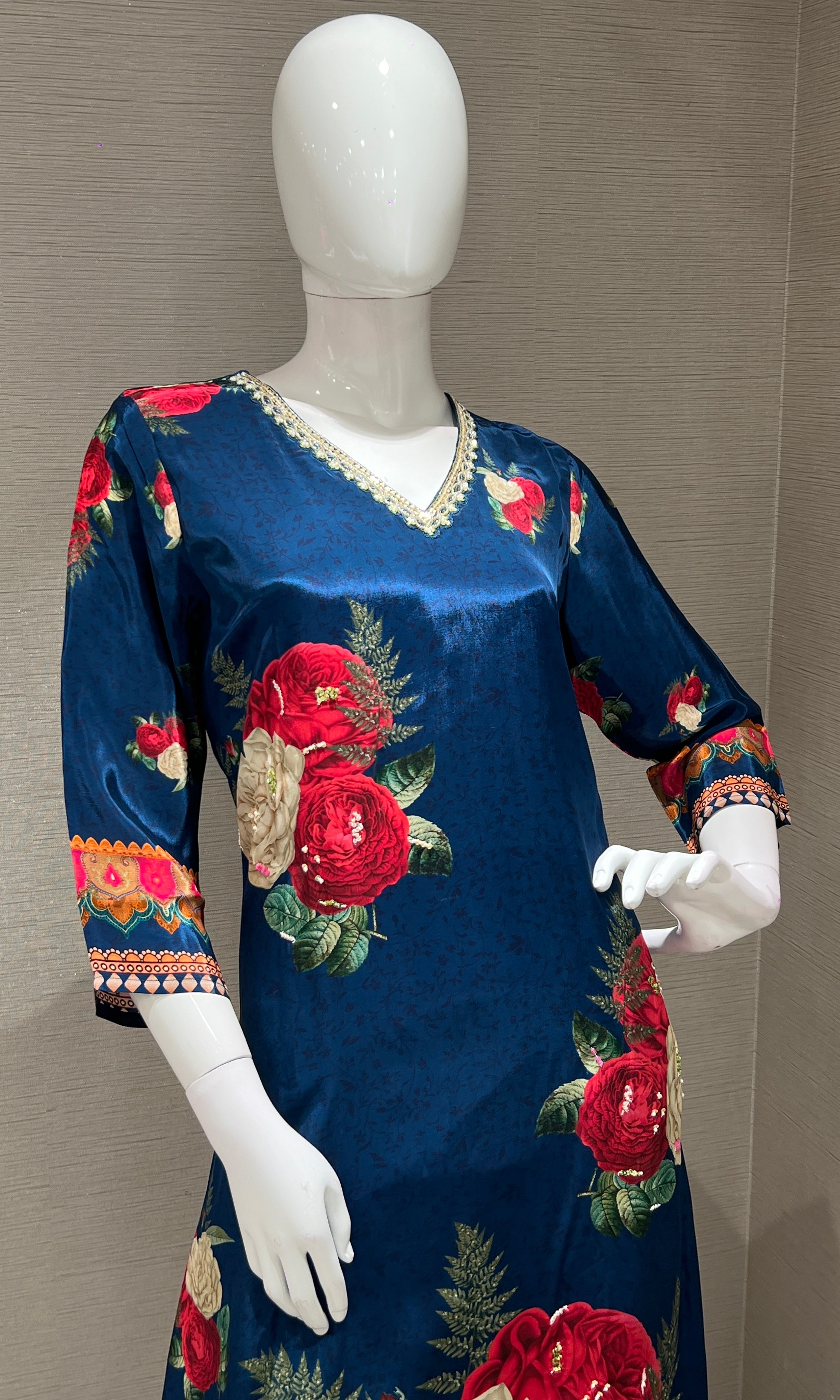 Navy blue floral printed KURTA SET