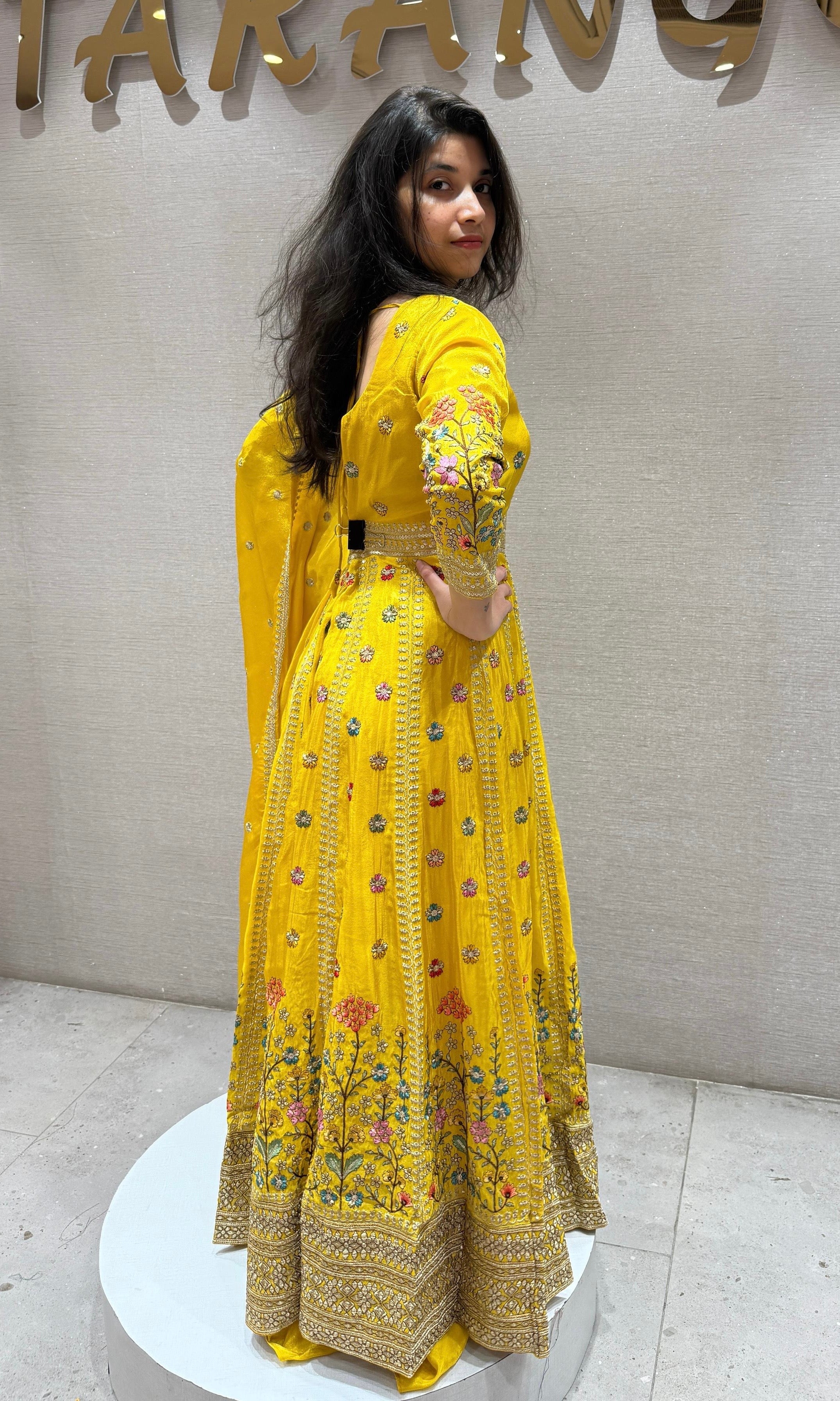 Yellow Front Slit floral Anarkali