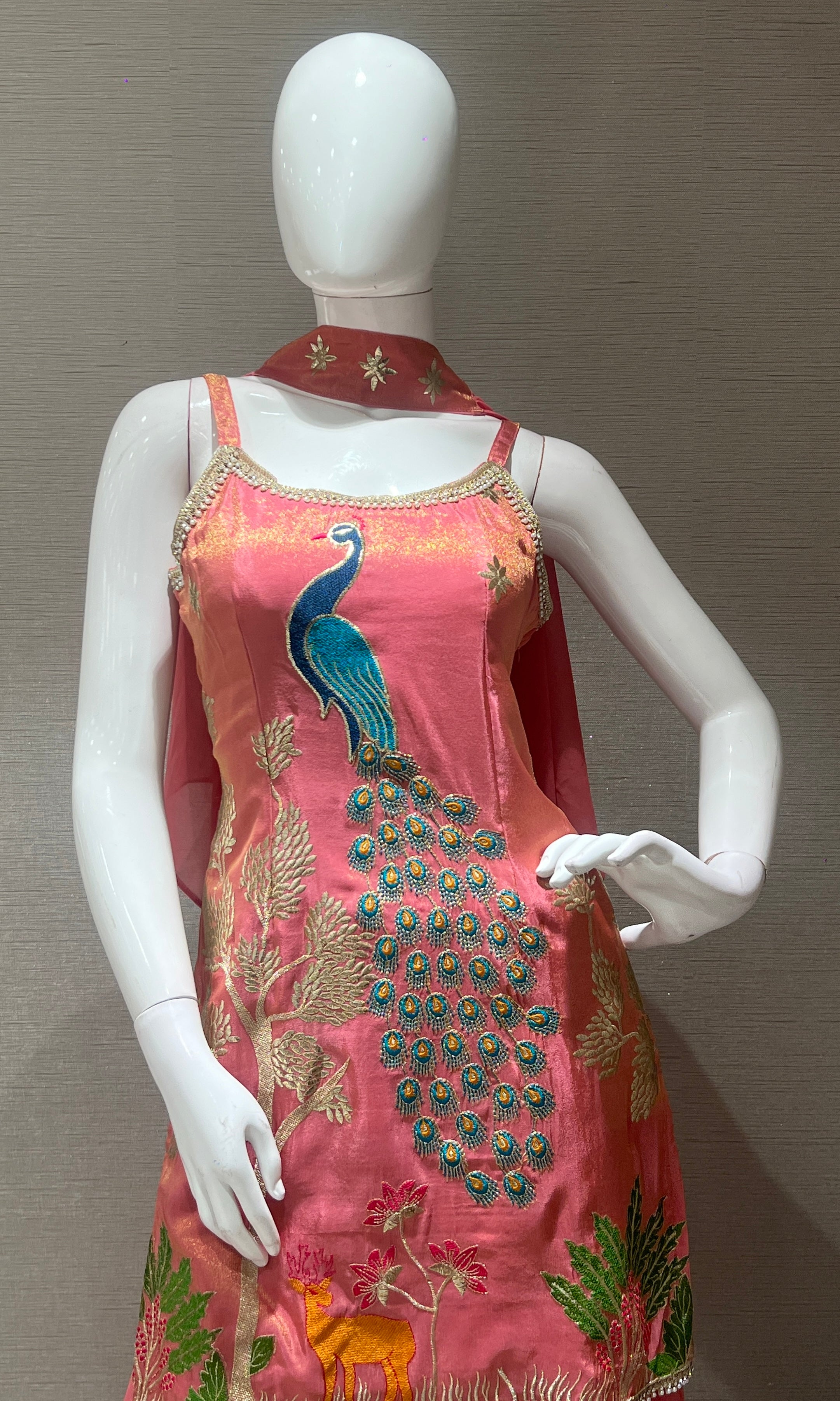 Pink PEACOCK EMBROIDERED Palazzo