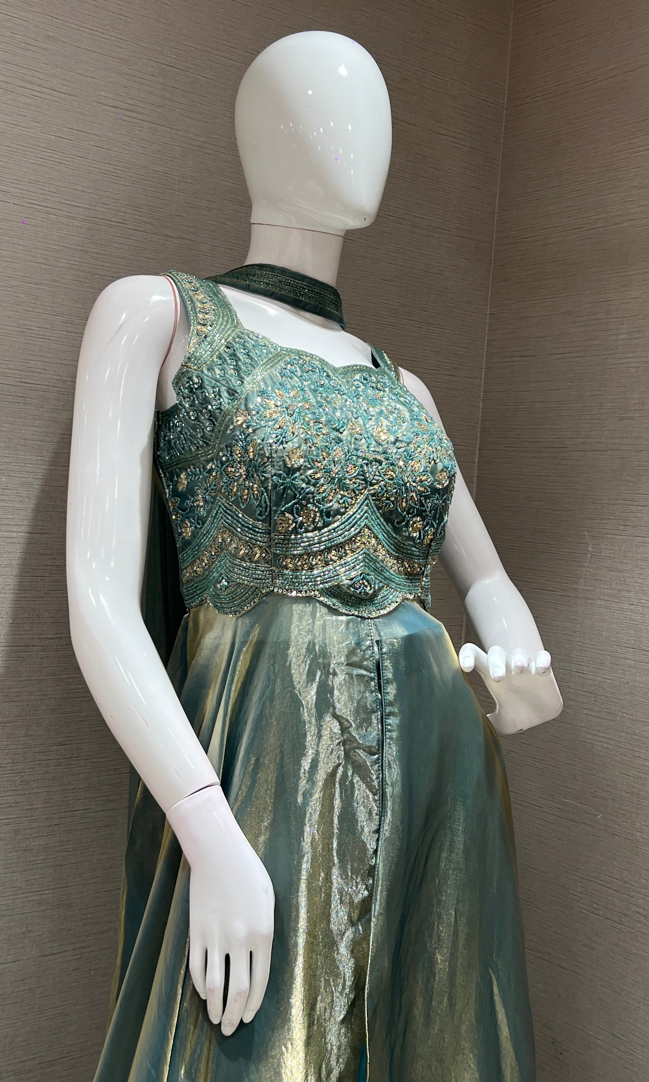 SEA GREEN EMBROIDERED ANARKALI LONG DRESS