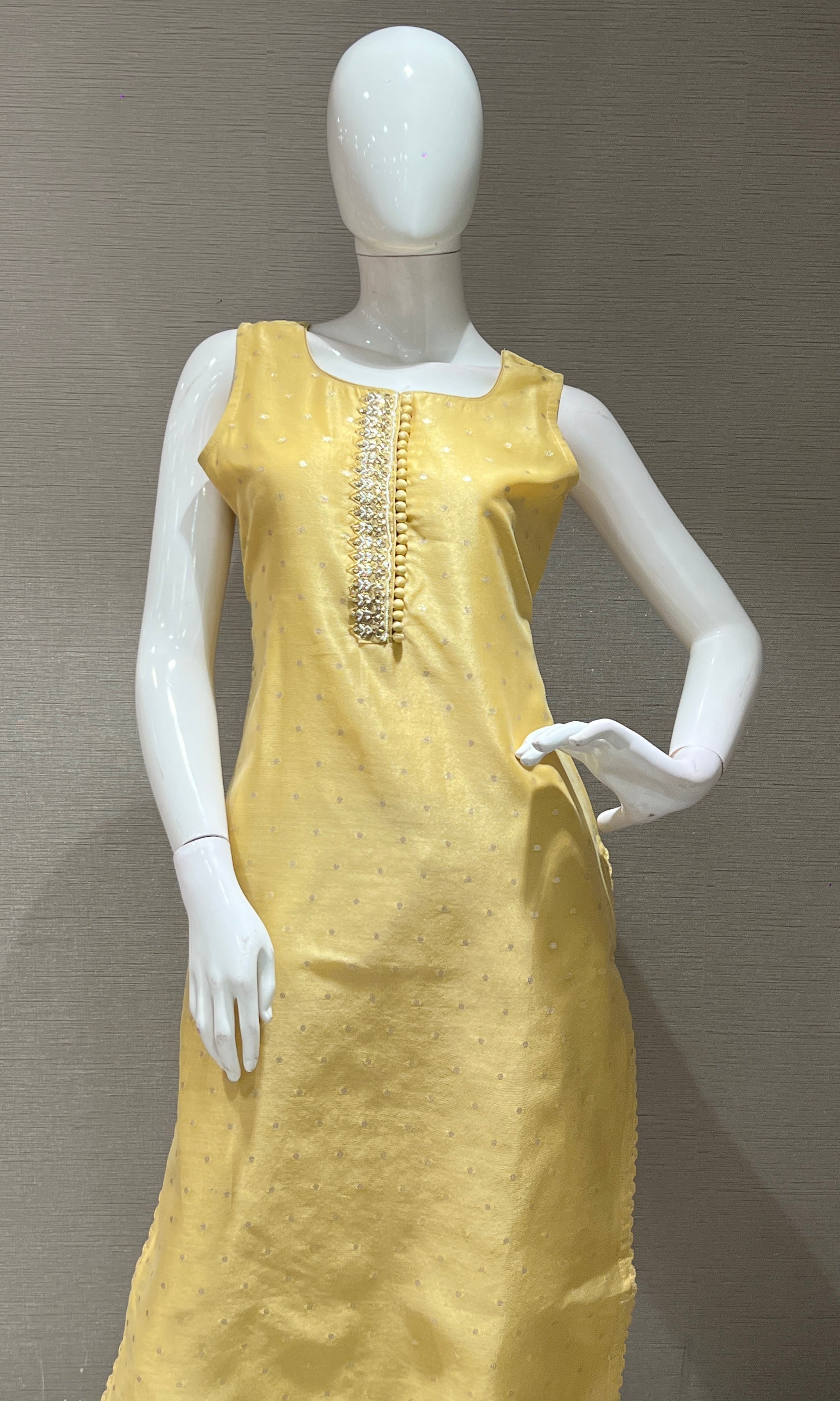 Golden kurta set with striped dupatta