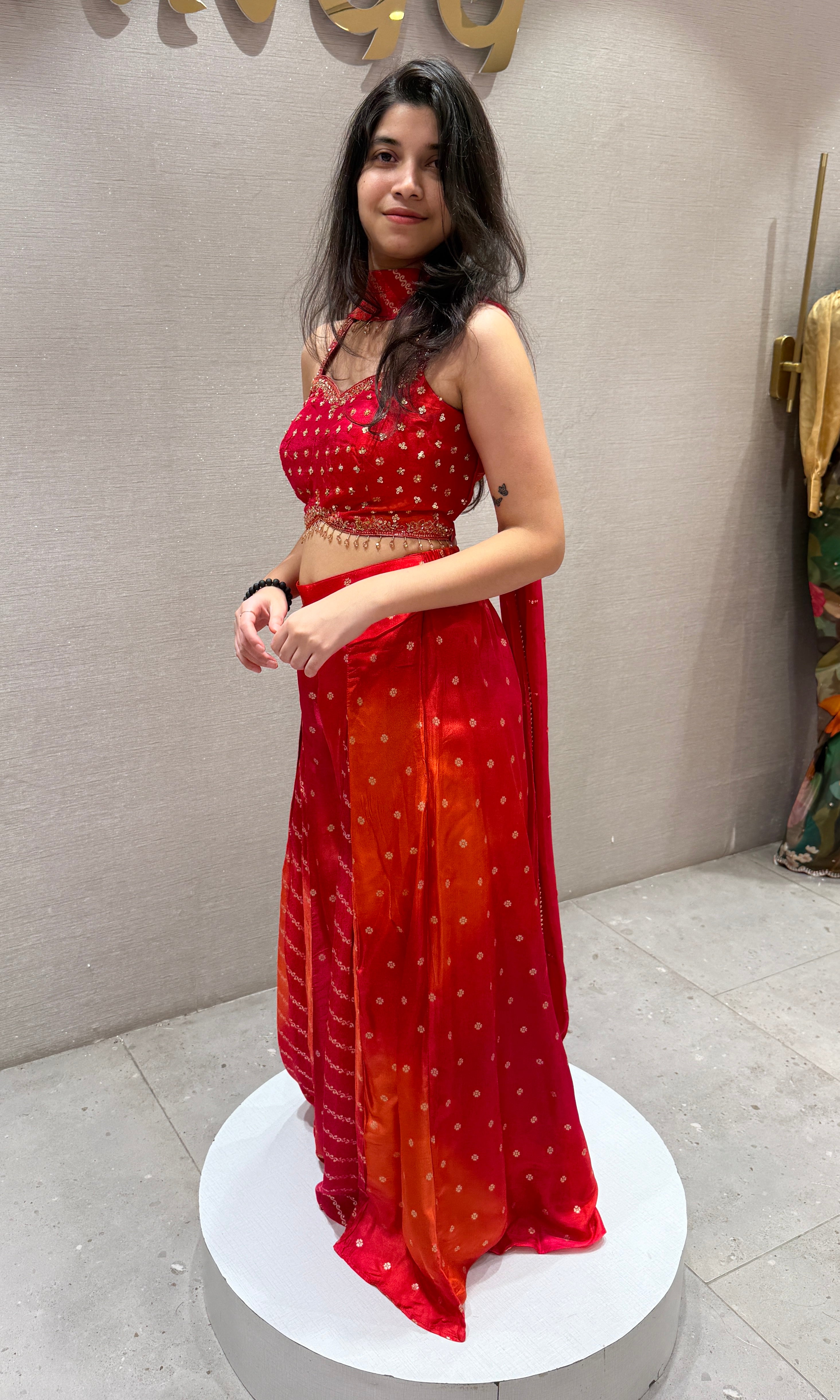 Orange Bandhani Embellished Palazzo Set