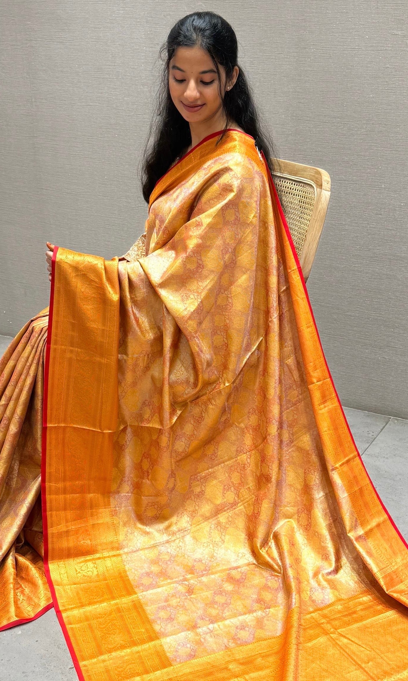 Orange saree with ready blouse