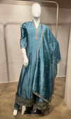 Blue silk golden embroidered anarkali set