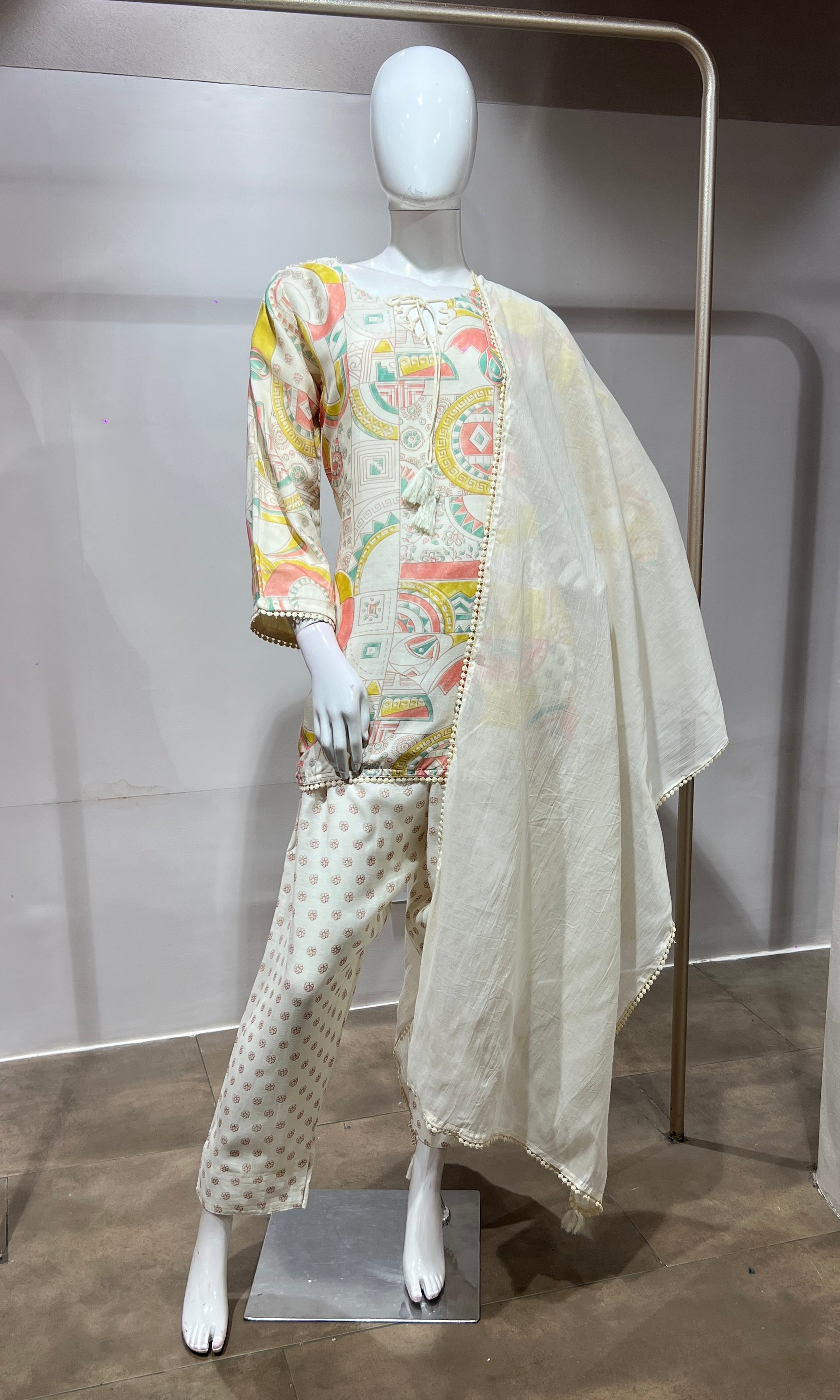 Yellow Pastel Floral Printed Farsi salwar
