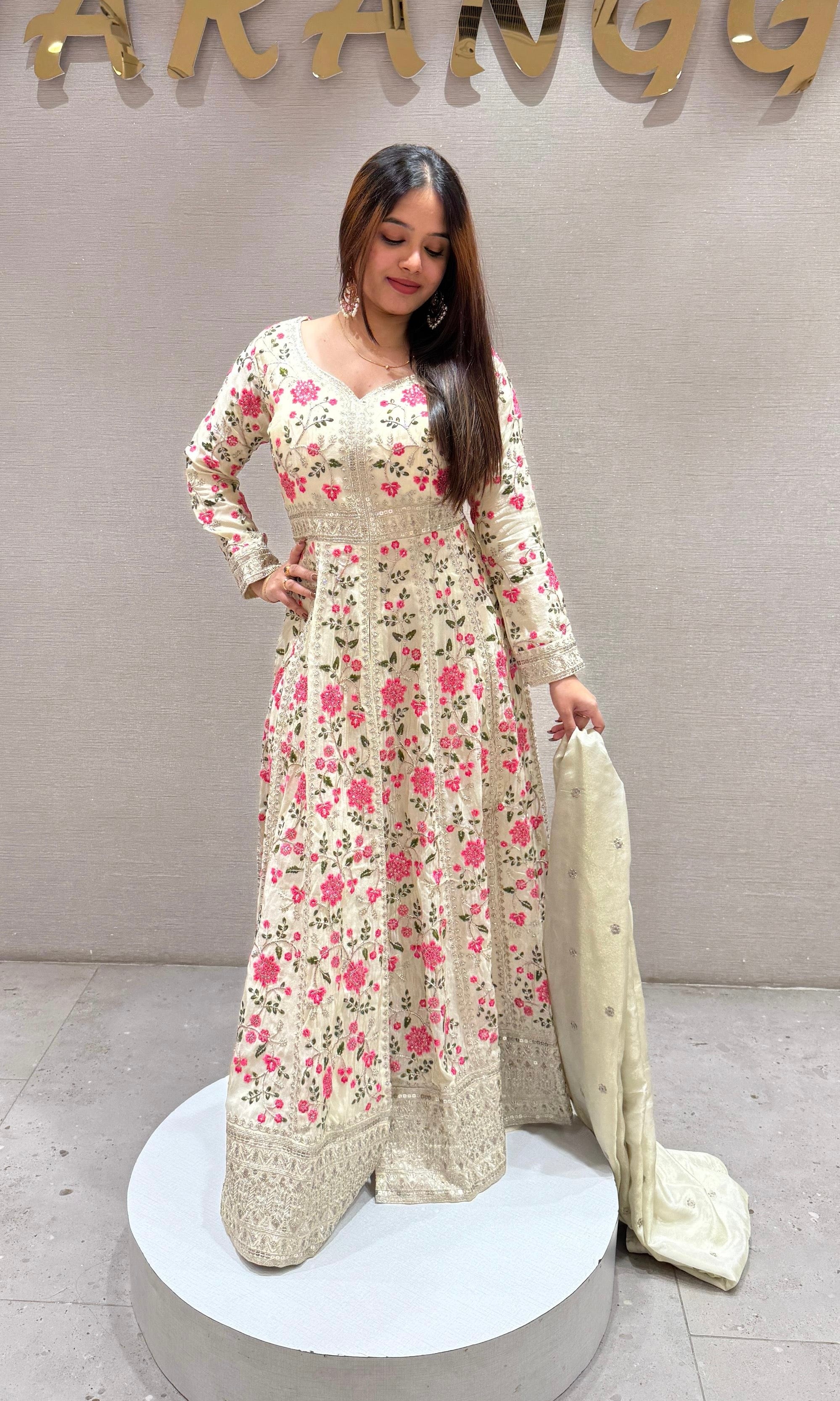 Pink and cream Anarkali