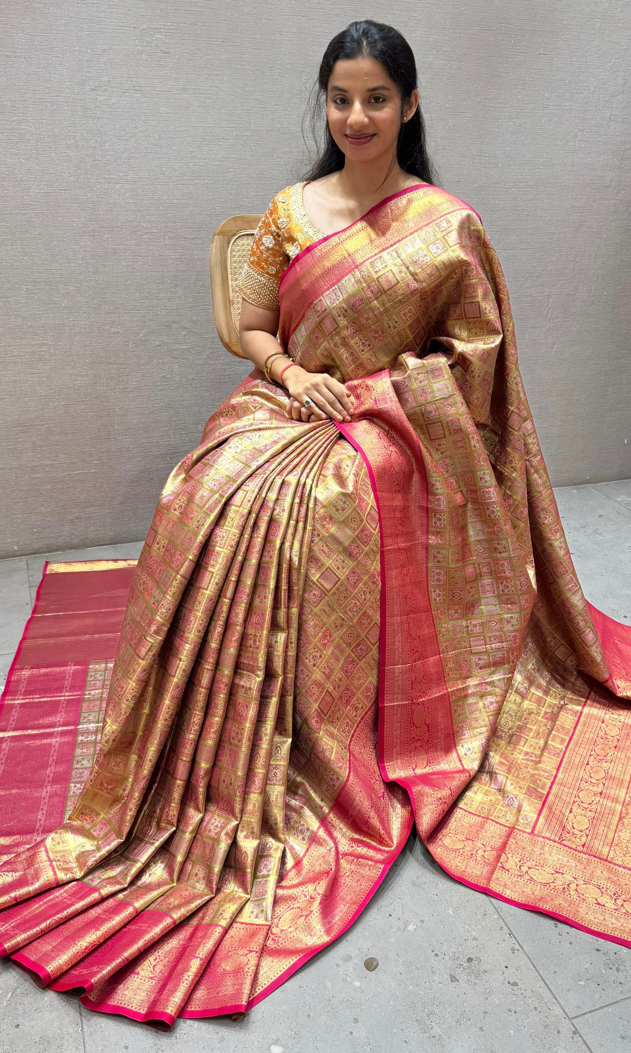 Pink saree with ready blouse