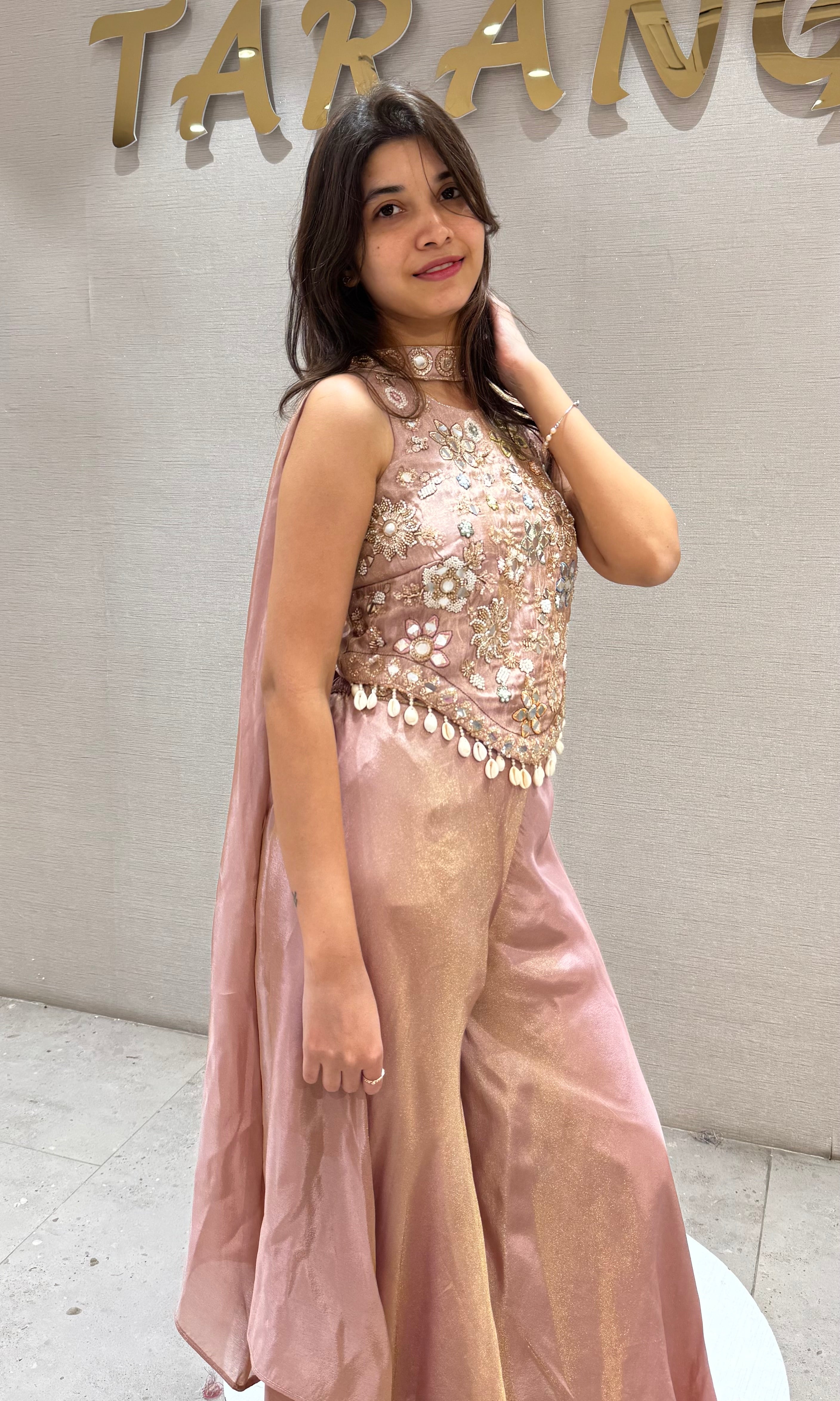 Onion Pink Peplum Palazzo Set