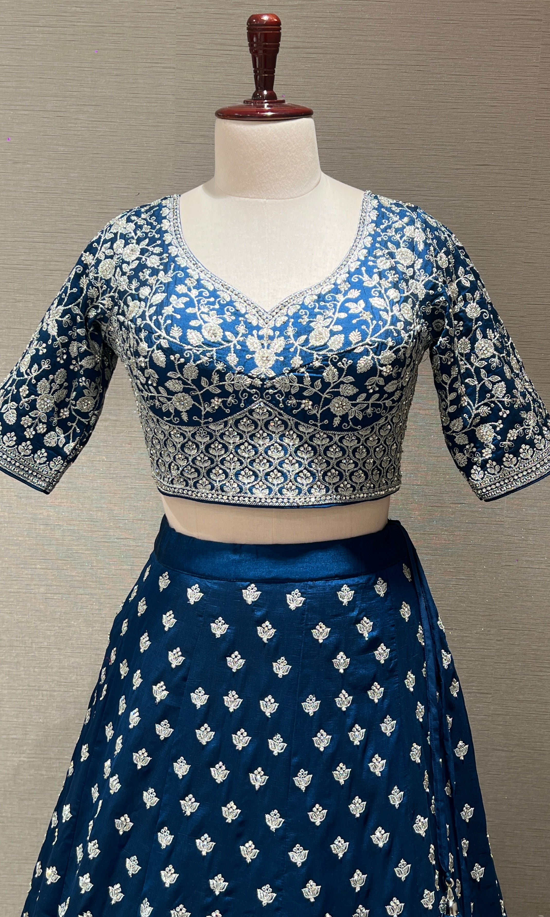 Blue FLORAL EMBROIDERED Lehenga