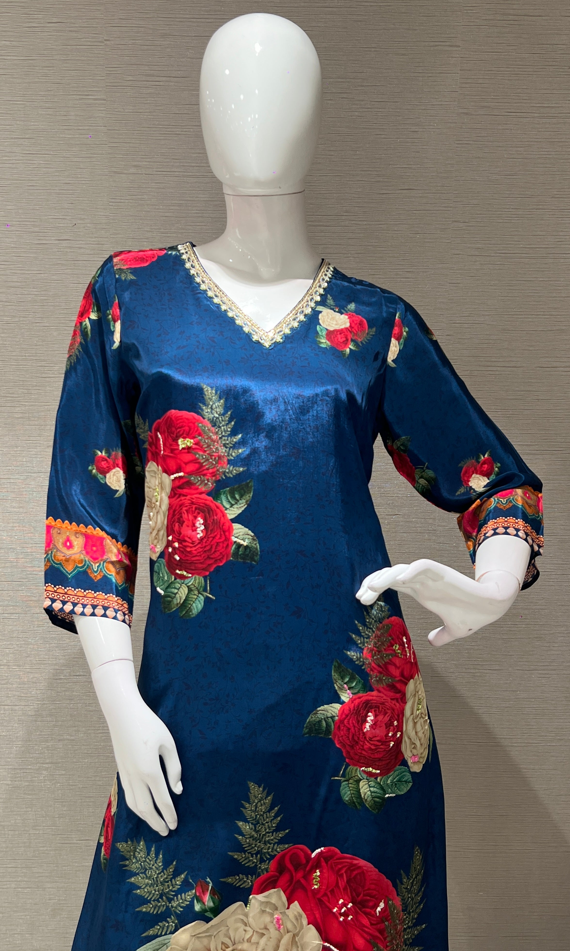 Navy blue floral printed KURTA SET