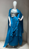 RAMA BLUE EMBROIDERED BLOUSE WITH DRAPE SKIRT