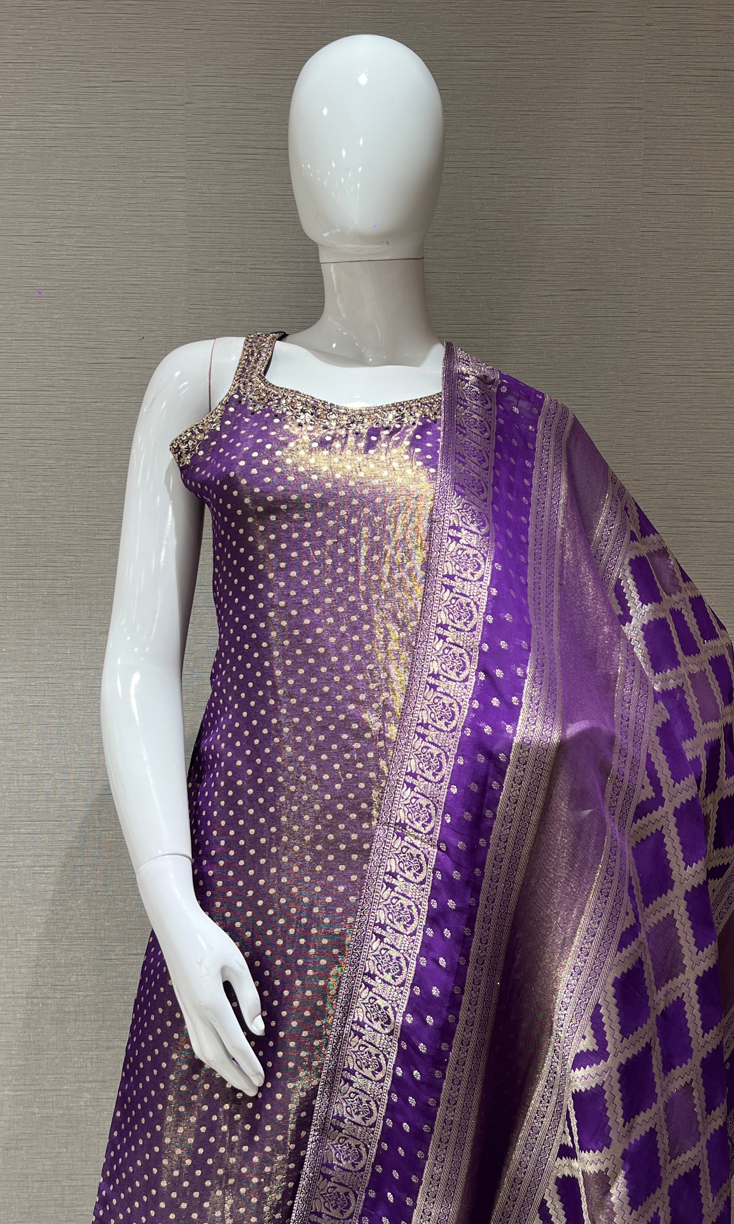 Purple Gold Banarasi Kurta Set