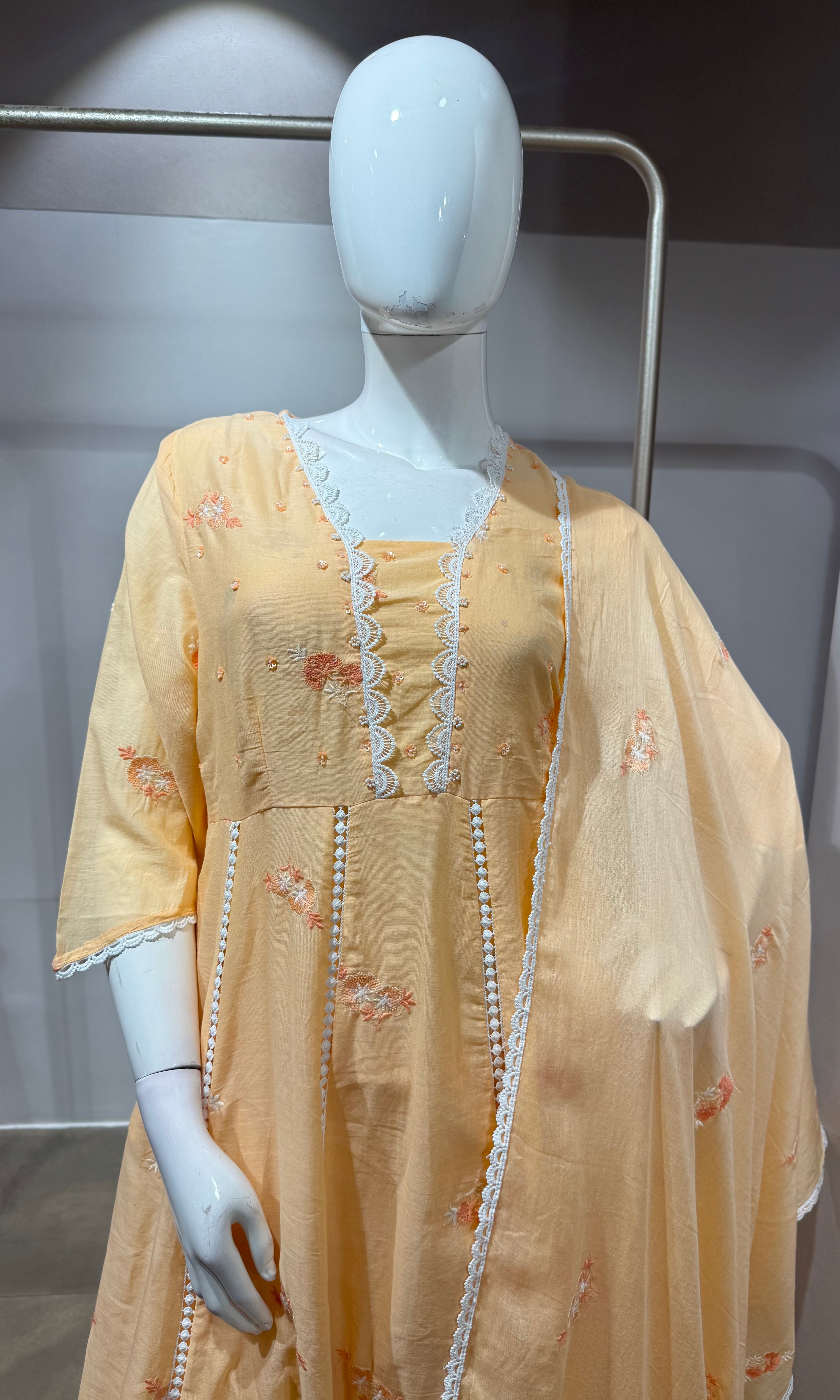 Peach Floral embroidered a line set