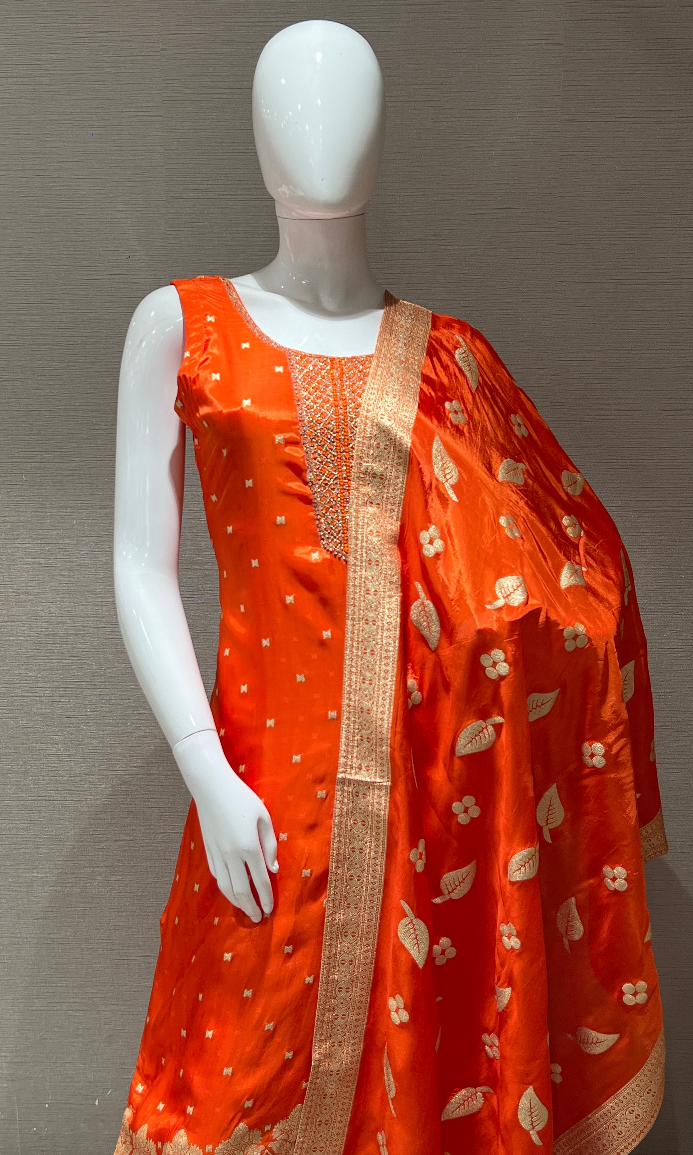 Orange kurta set with Golden Embroidery