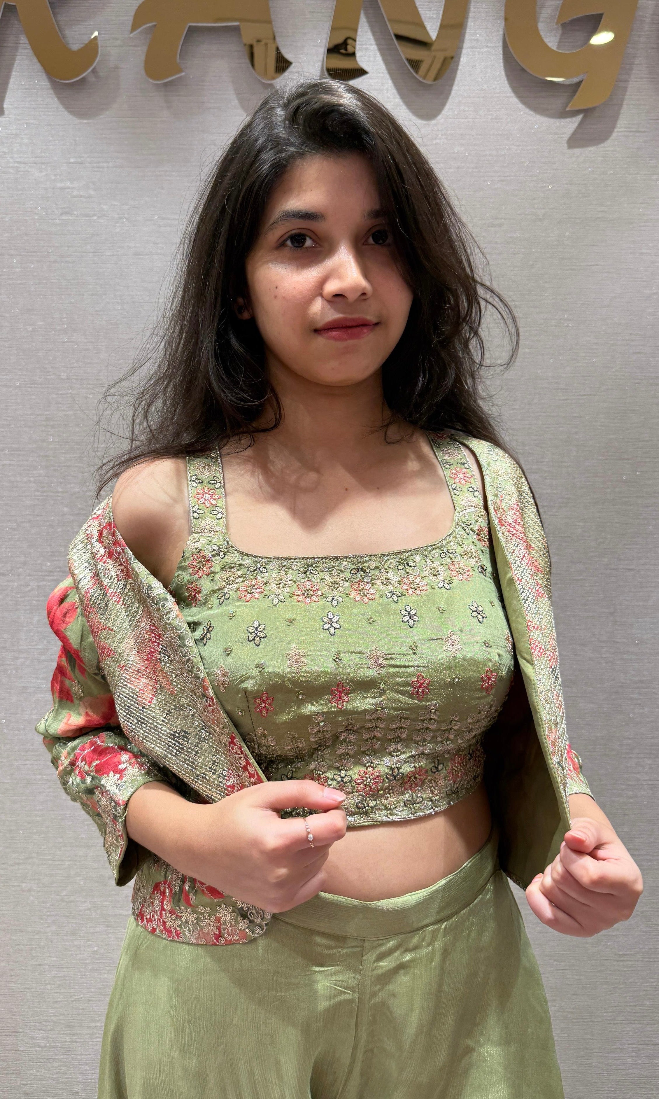 Pista green palazzo  with jacket