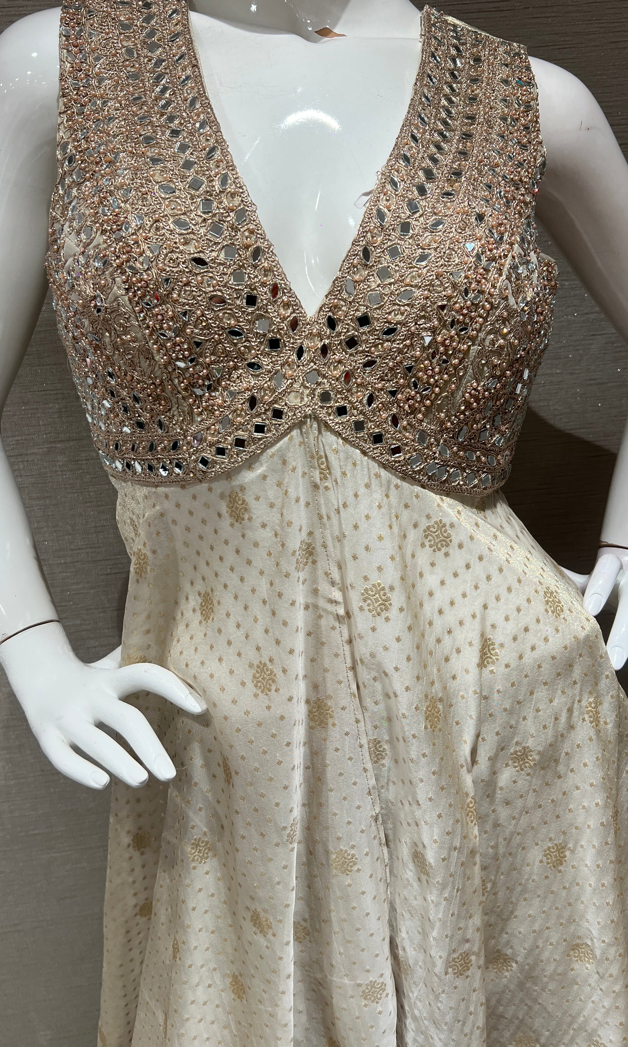 Beige Golden Embroidered Anarkali With palazzo pants