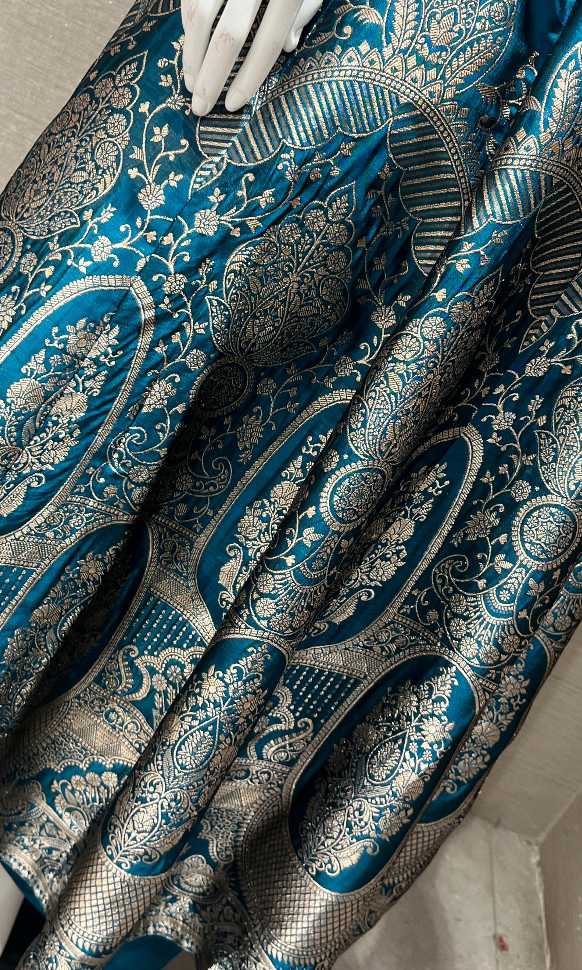 Rama Blue Anarkali with Gold Print embroidery